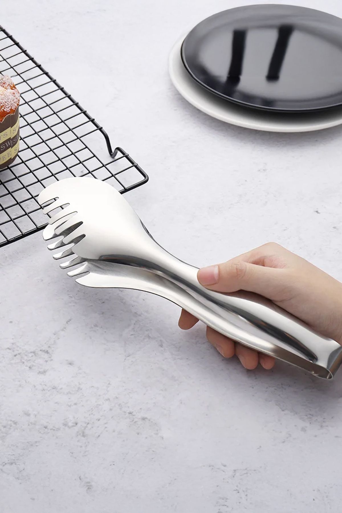 Vadi Paslanmaz Çelik Spagetti Servis Maşası – Ergonomik, Dayanıklı ve Şık Tasarım