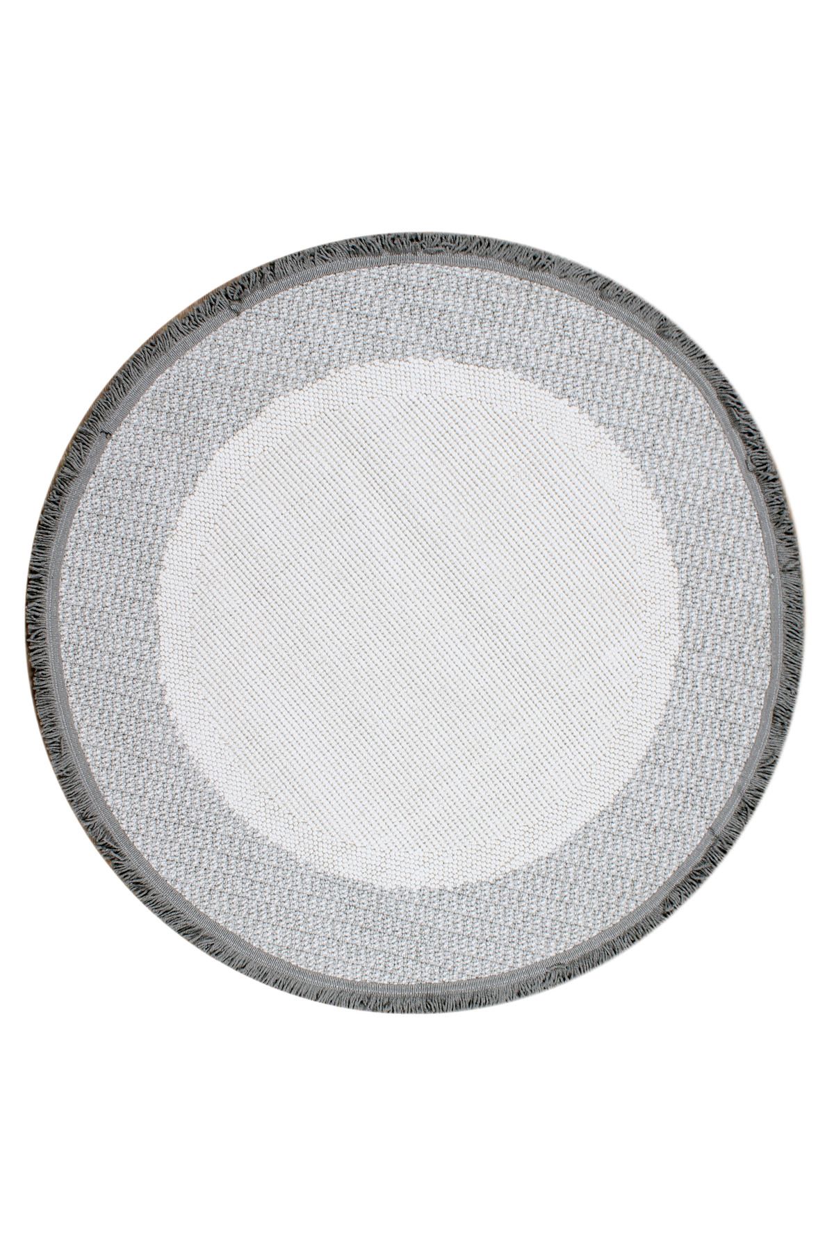 Halıstores Bohem Yuvarlak Etnik Desenli Gri İskandinav Makine Halısı Bukle Bh 13