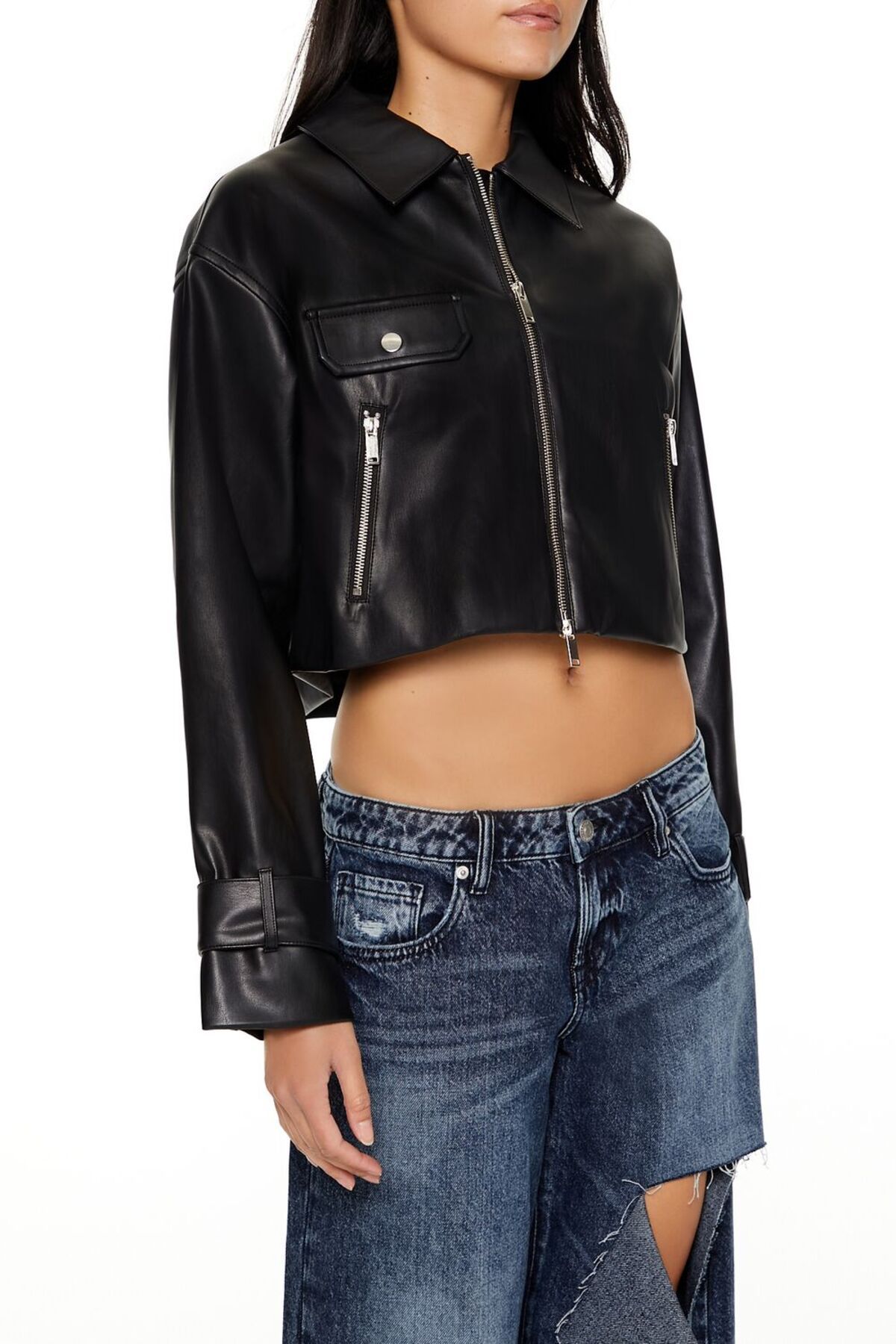 Forever 21 Suni Deri Crop Ceket