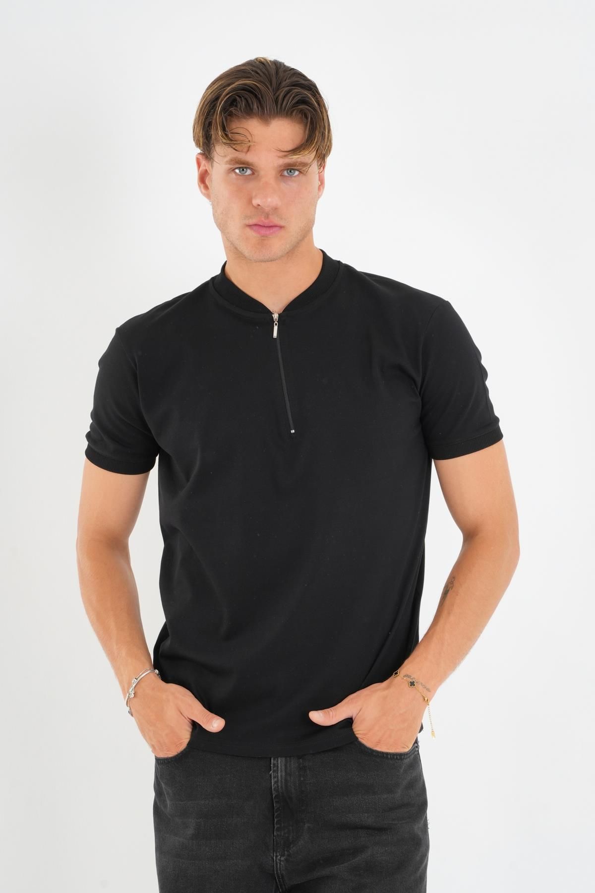ALEXANDERGARDI Fermuarlı Yaka Detaylı Erkek T-shirt