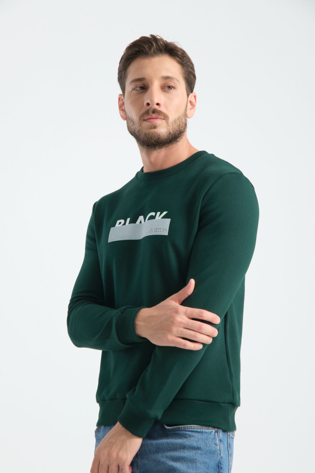 Shooter Sportswear Elite Class Erkek Sweatshirt Koyu Yeşil Sökülmez Baskı Standart Kalıp