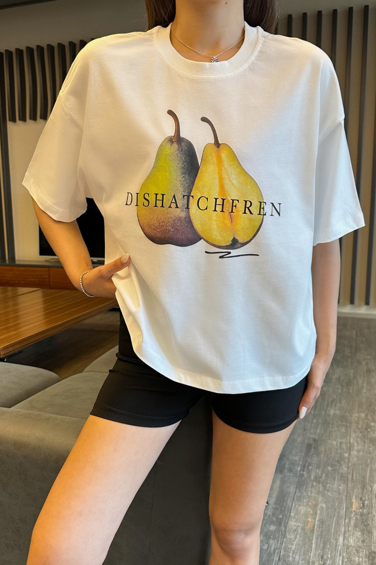 Kadın Özel Dijital Baskılı Oversize T-Shirt Kırık Beyaz 6