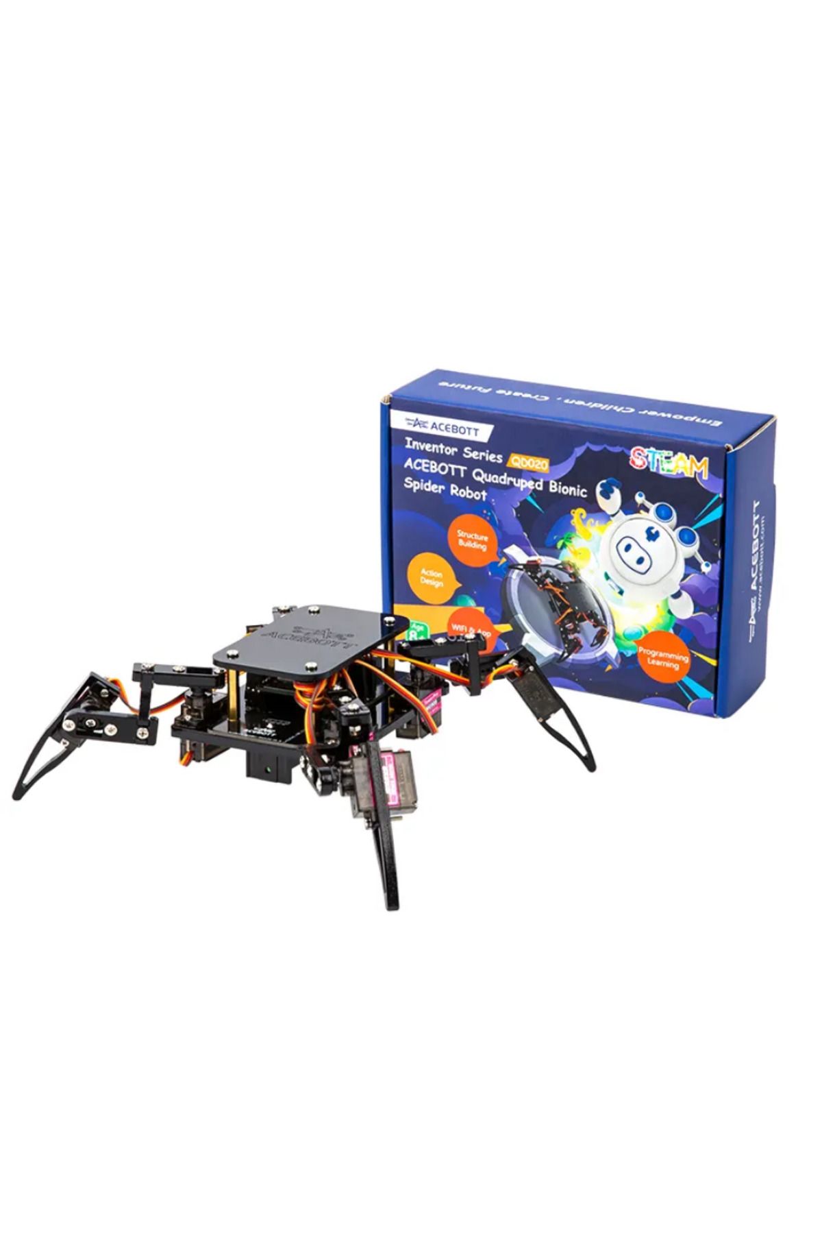 THD-Educational kit bionic spider, ACEBOTT QD020, project for Arduino ESP32, ACEBOTT ESP8266, conex 1
