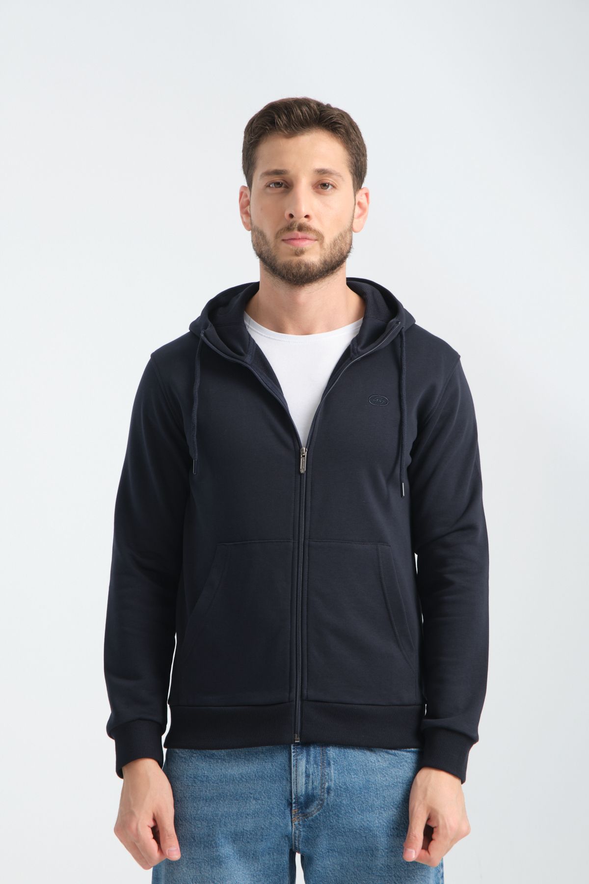 Shooter Sportswear Premium Erkek Sweatshirt Lacivert Kapüşonlu Fermuarlı
