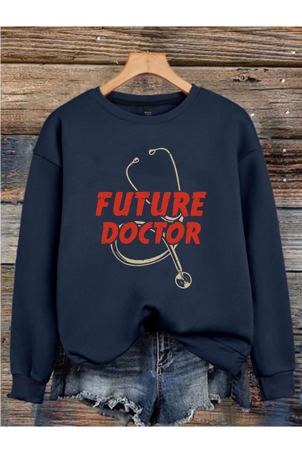 MAGORS DOCTOR BASKILI 3 İPLİK BİSİKLET YAKA UZUN KOLLU KADIN SWEATSHIRT