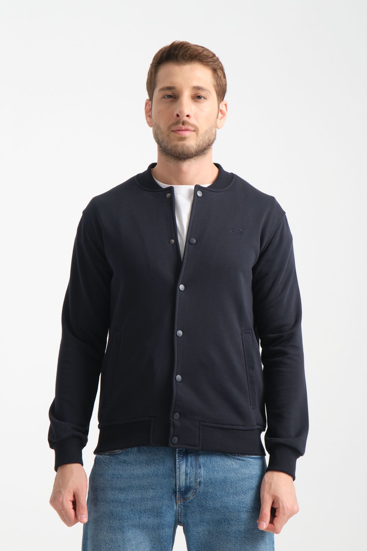 Shooter Sportswear Erkek Sweatshirt Düğmeli Lacivert Standart Kalıp