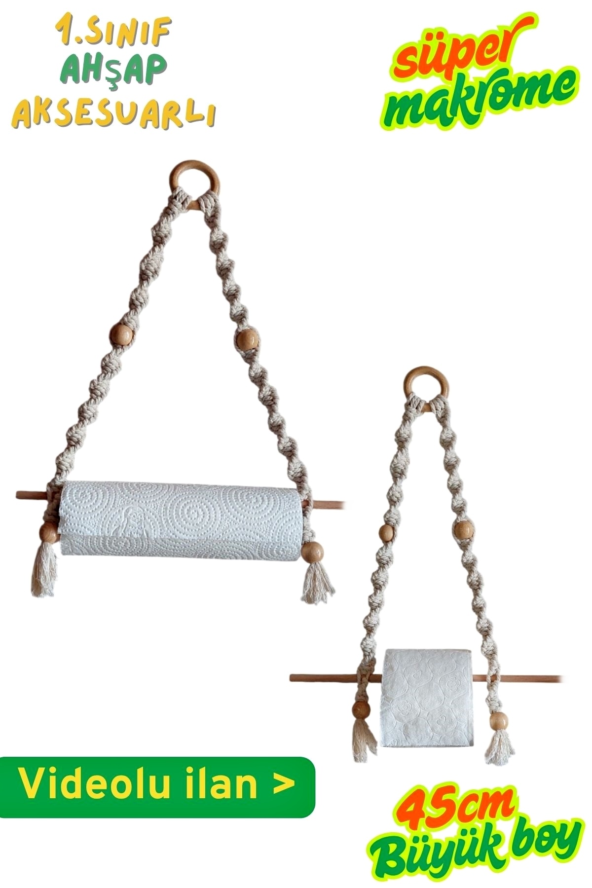 2-Piece Set Wooden Beaded Paper Towel Holder, Kitchen Bathroom Roll Paper Towel Napkin Holder