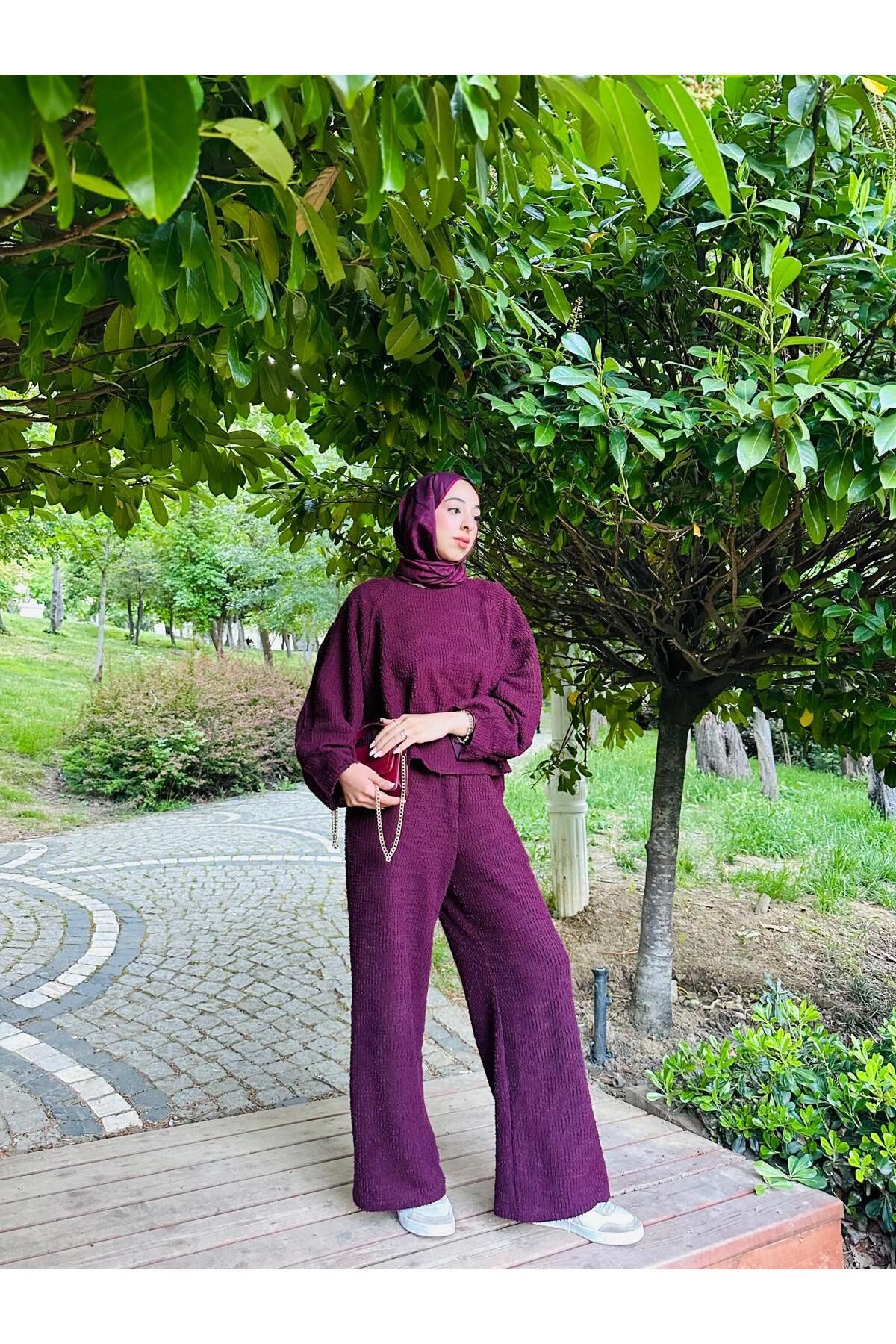 MODA Dokulu Bordo İkili Takım