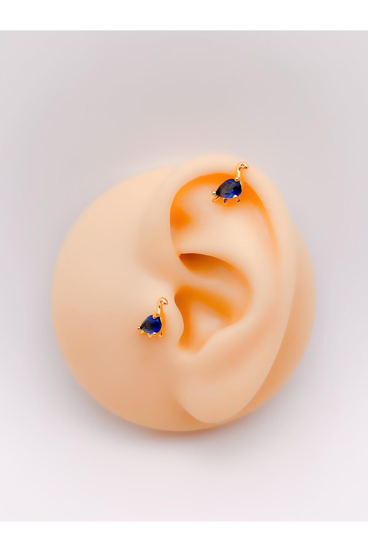 Trinos 1066 - Cerrrahi Çelik Piercing ( Pirsing ) Damla Taşlı Dinozor Tragus Helix Piercing (1adet)