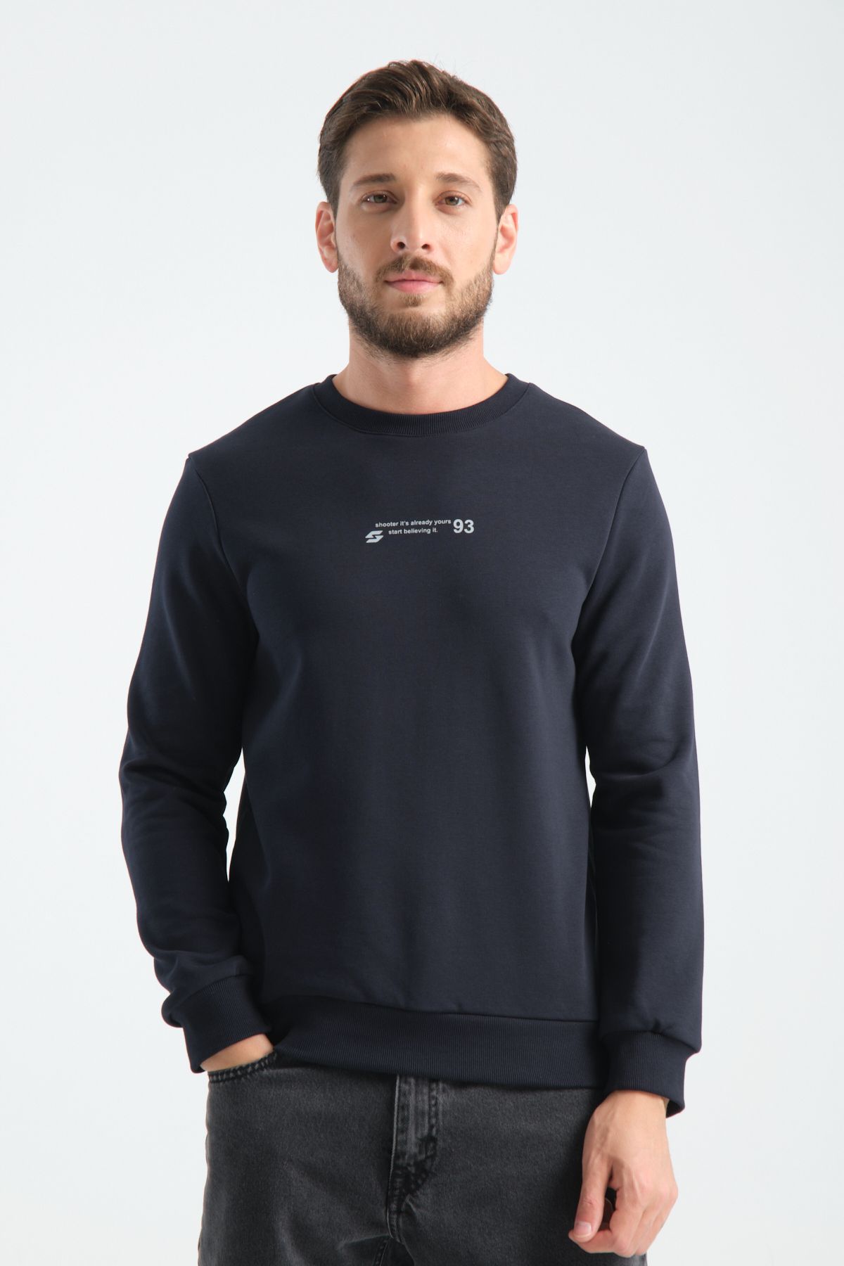 Shooter Sportswear Erkek Premium Sweatshirt Lacivert Minimal Baskı Standart Kalıp