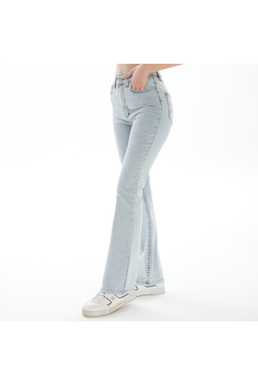 BEES JEANS Julia Kadın Yüksek Bel Mavi Kar Yıkama Likralı İspanyol Paça Jeans...