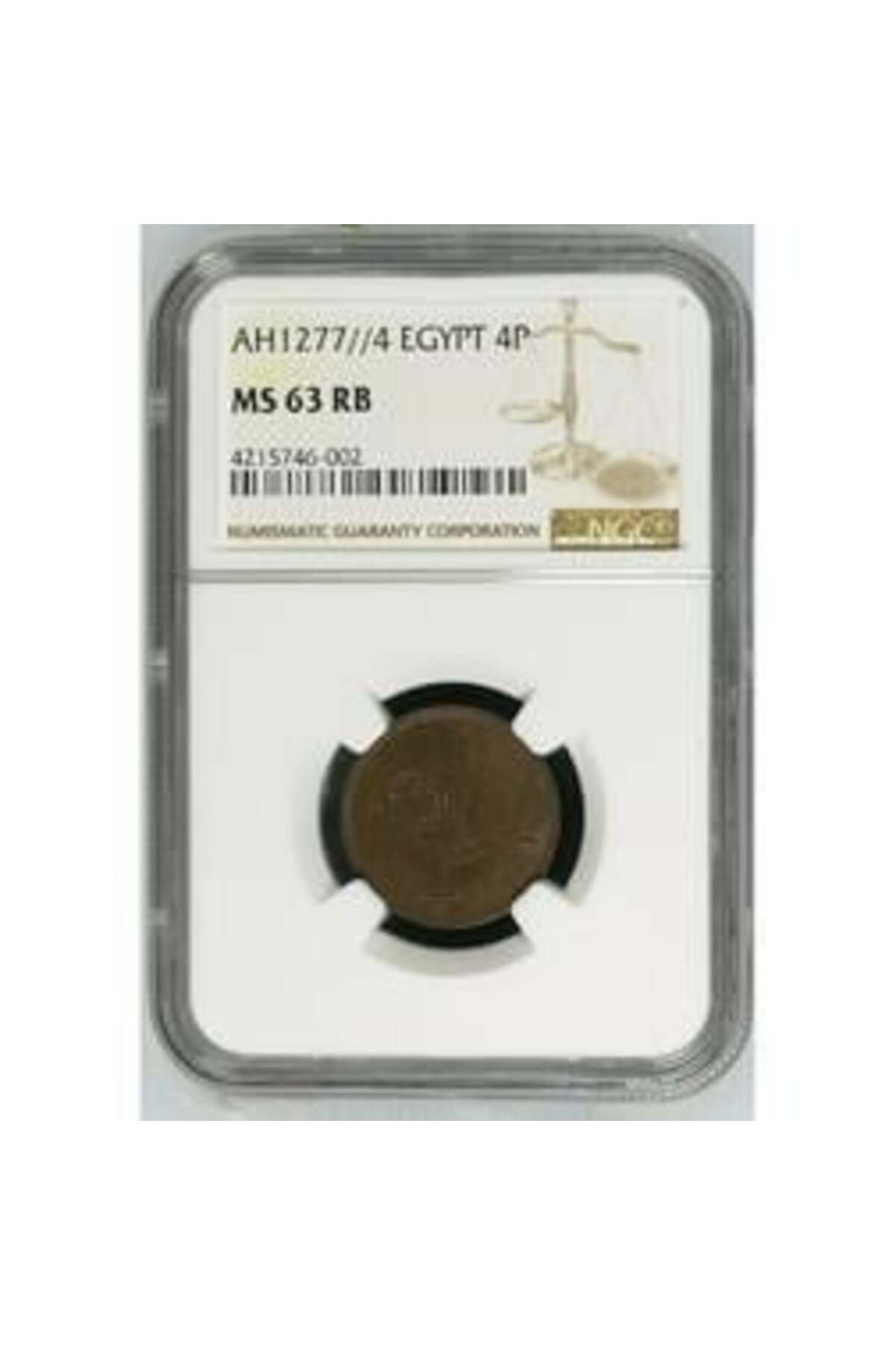 Lidya Koleksiyon Sultan Abdülaziz 1277/4 Mısır Bakır 4 Para - ÇİL - NGC MS63 RB