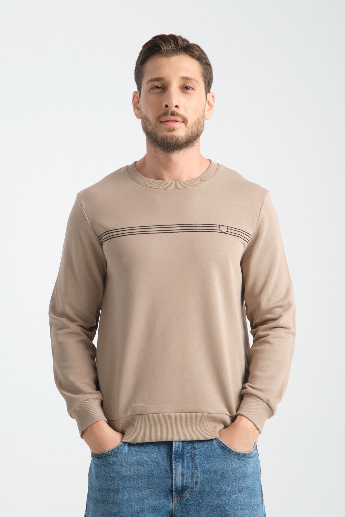 Shooter Sportswear Erkek Sweatshirt Nakış Detaylı Vizon Standart Kalıp