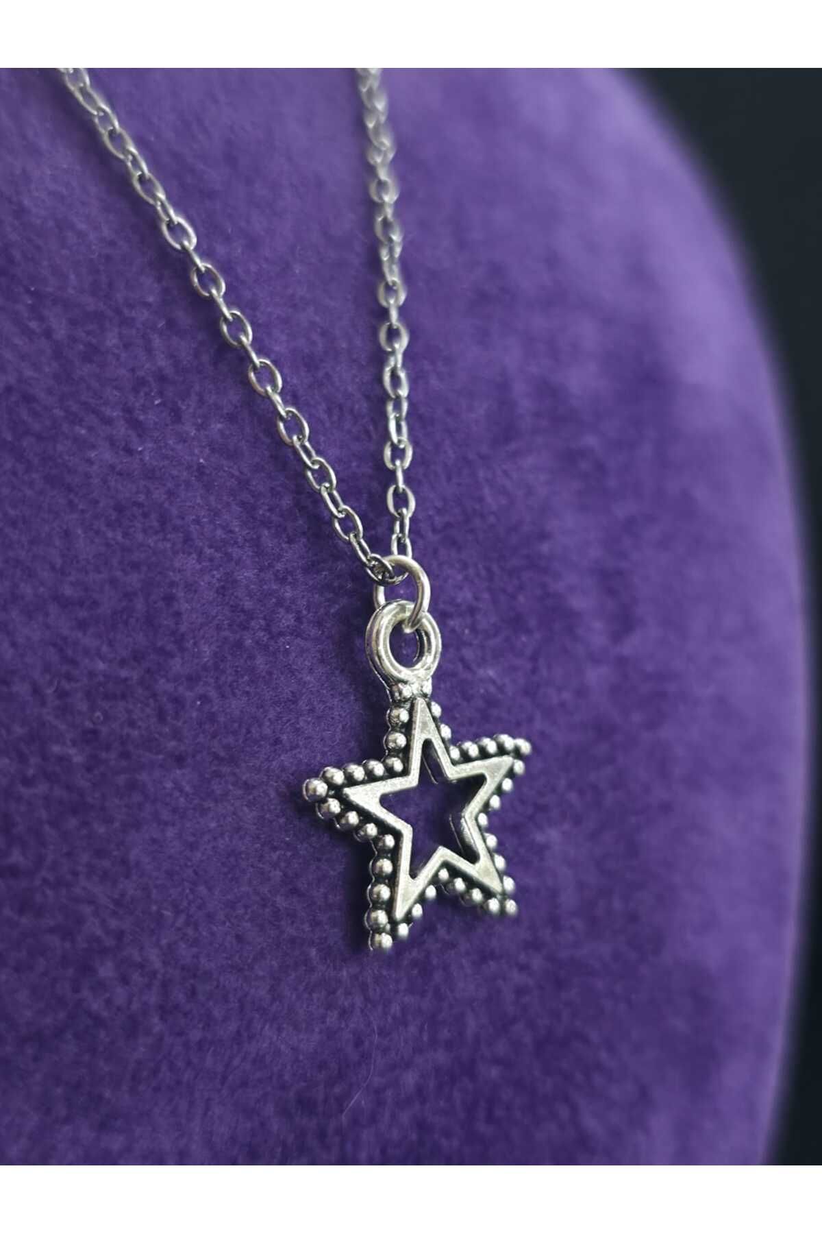 sarıyer silver Yıldız Model Günlük Kullanıma Uygun Şık Minimal Stil Çelik Kolye Ucu Ve Çelik Zincir Kolye