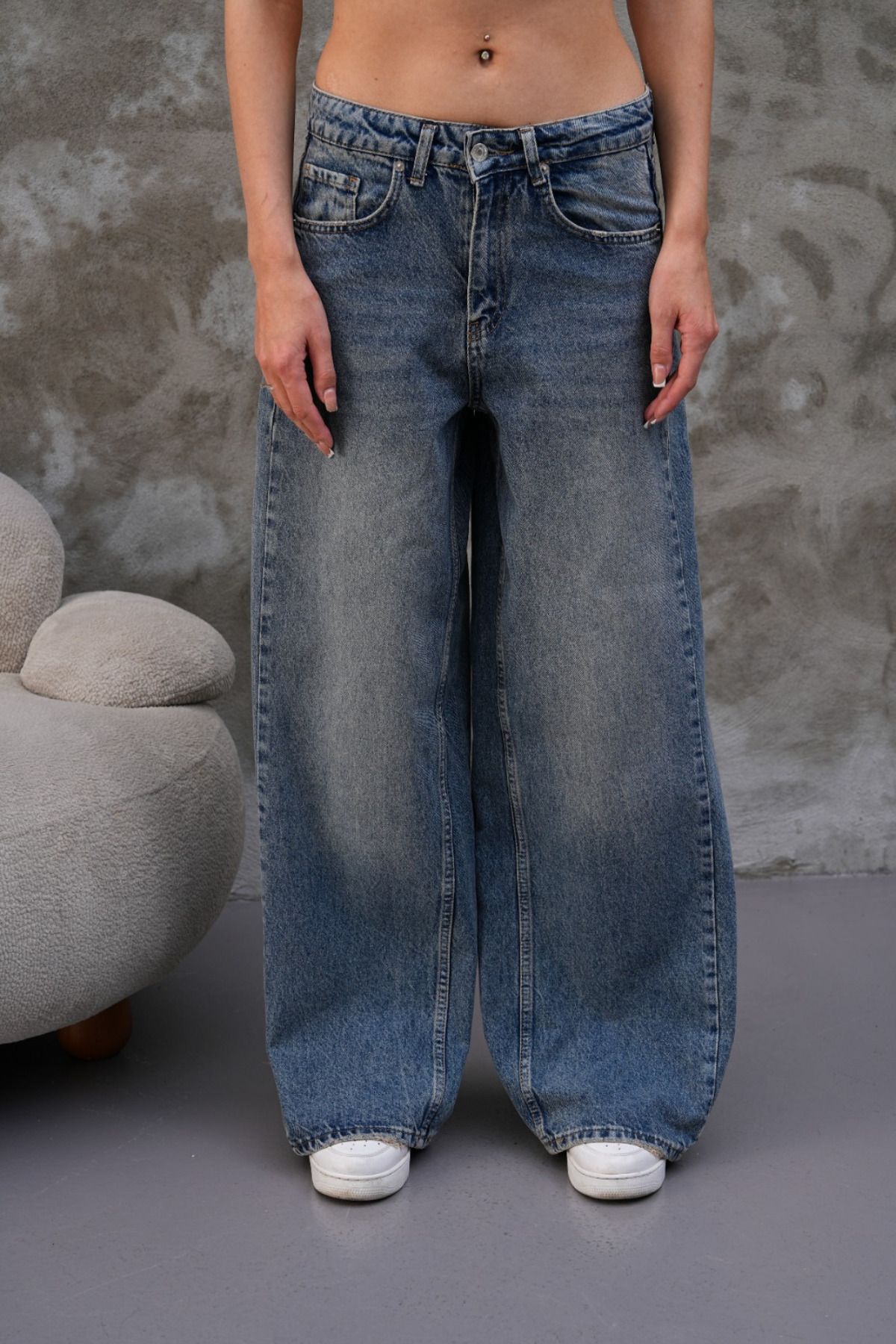 BLUE STREET Miami Lacivert Straight Wide Kadın Jean