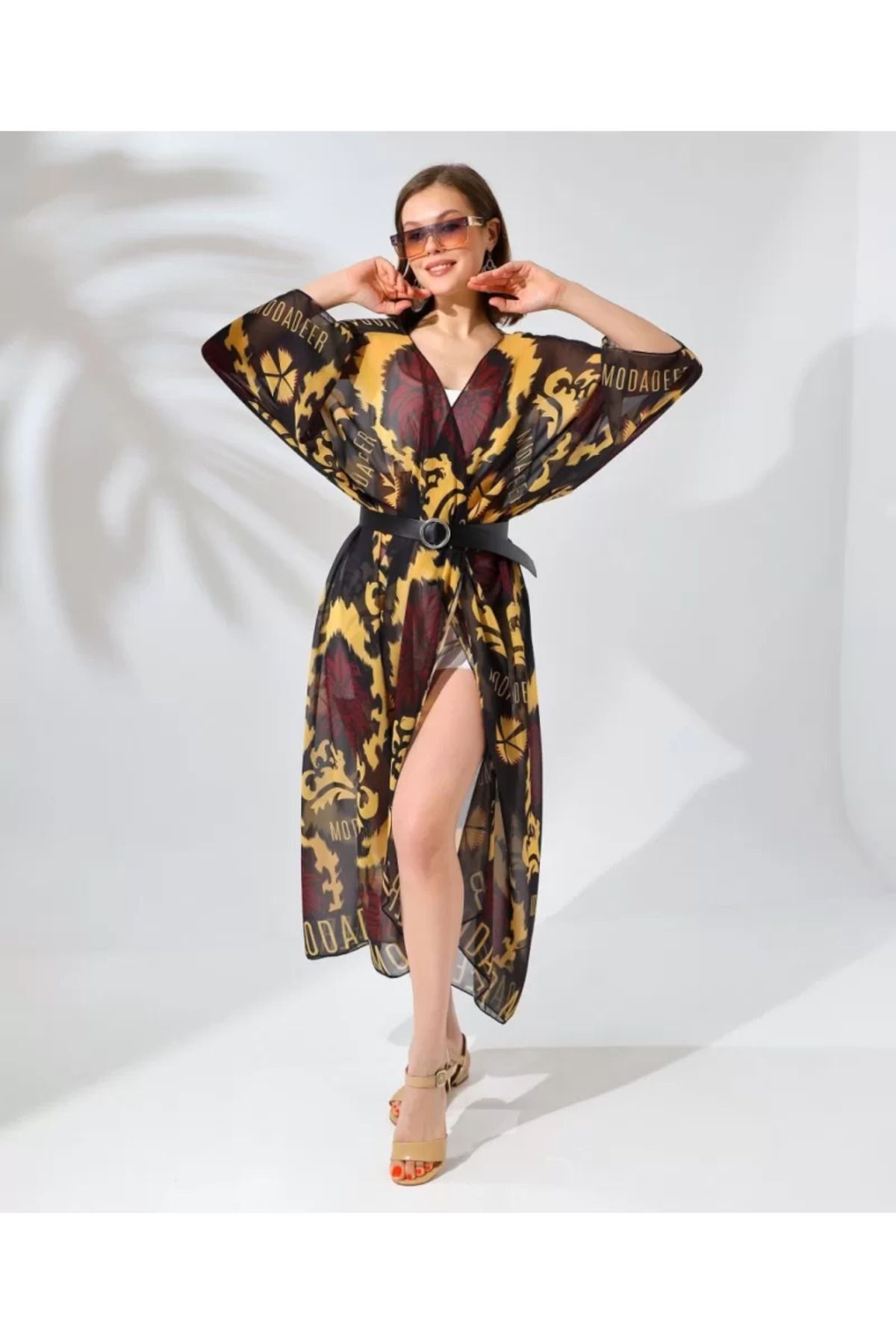 ruum fashions Rahat Kesim Kemerli Şifon Kimono