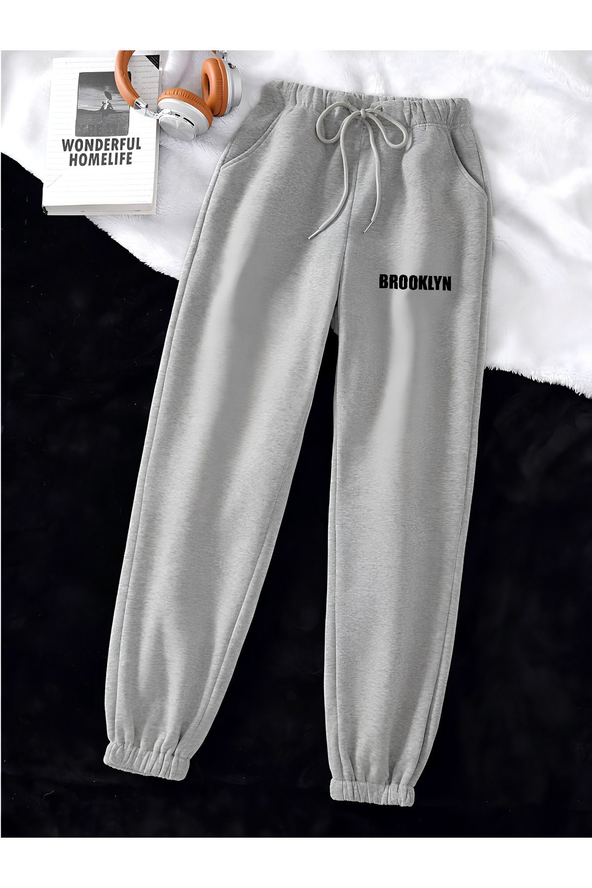 COHERENT Unisex Kadın/Erkek Brooklyn Renkli Özel Baskılı Penye Kumaş Eşofman Altı Paça Lastik Jogger