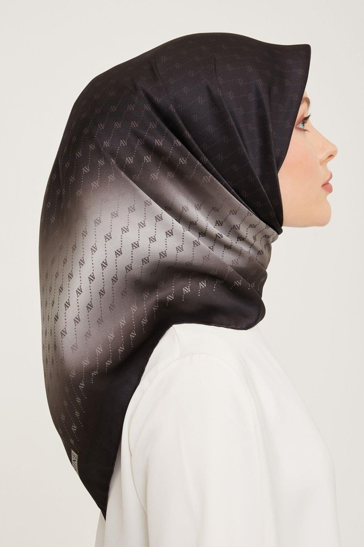 Armine-Nostalgia Series Silk Twill Scarf 9003D-08 Geometric Pattern Black 2