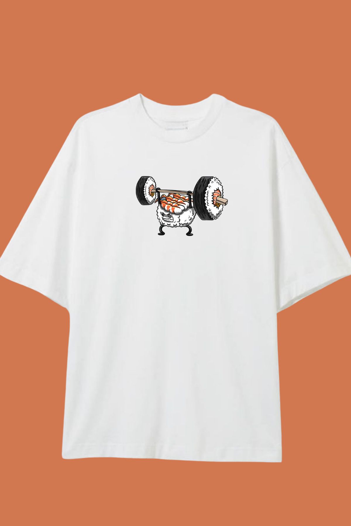 Dupe Design Sushi Gym Baskılı Oversize Beyaz T-shirt
