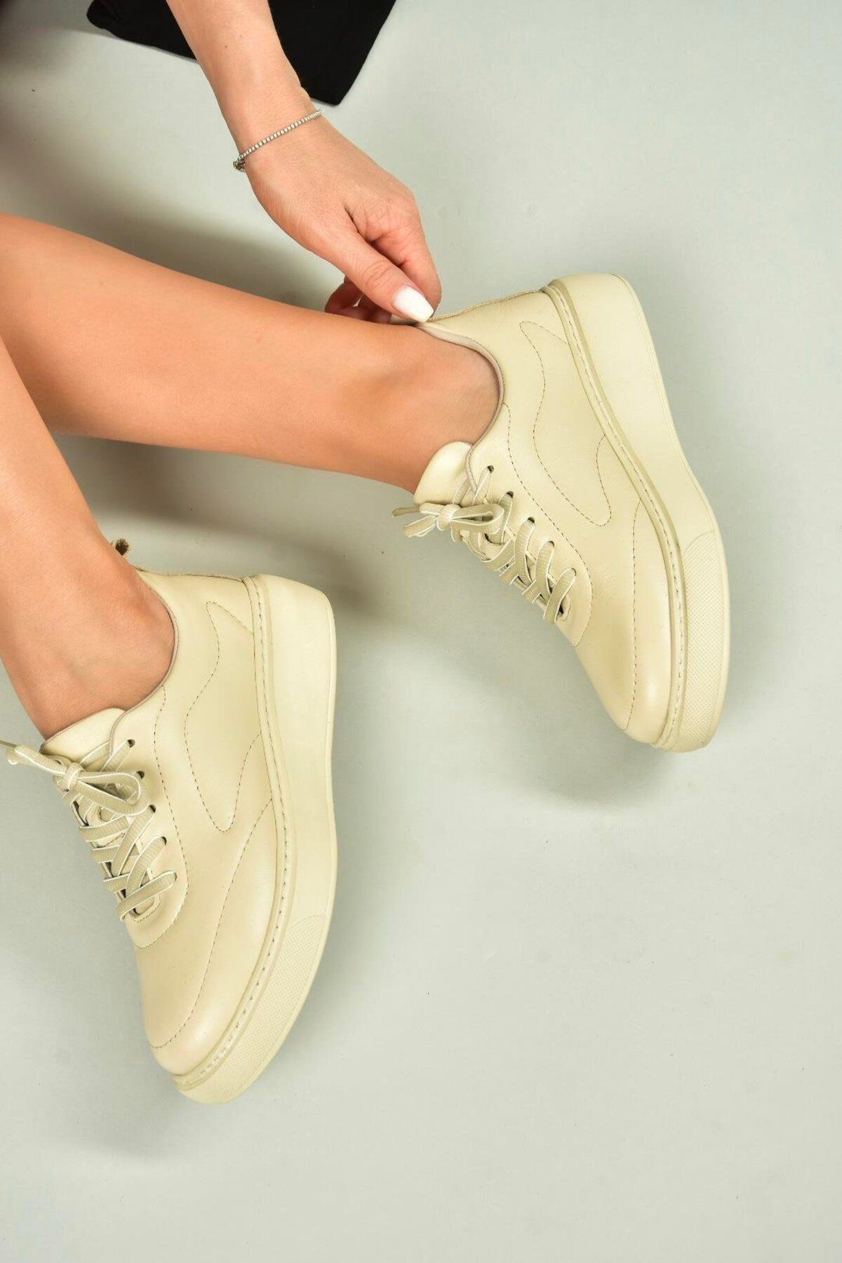 Fox Shoes U555250603 Bej Hakiki Deri Spor Ayakkabı Sneakers