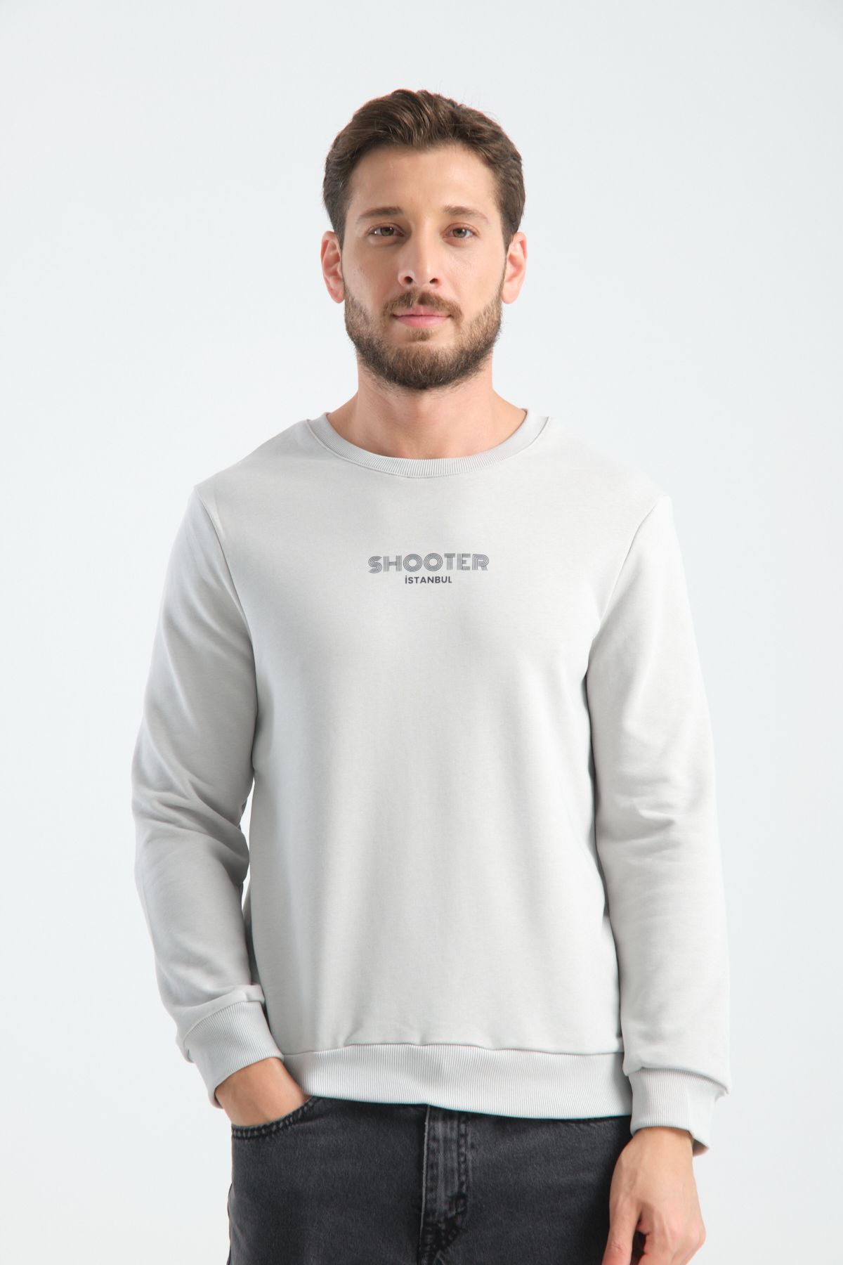 Shooter Sportswear Erkek Deluxe Sweatshirt Taş Baskı Detaylı Standart Kalıp