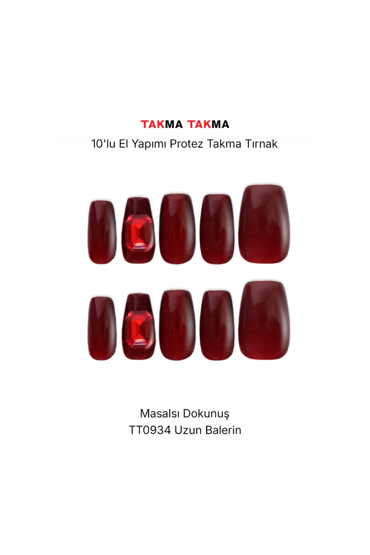 Takma Takma Tekrar Kullanılabilir El Yapımı Protez Takma Tırnak TT0934 - Stimula Teşviği - 10'lu XS-Kırmızı