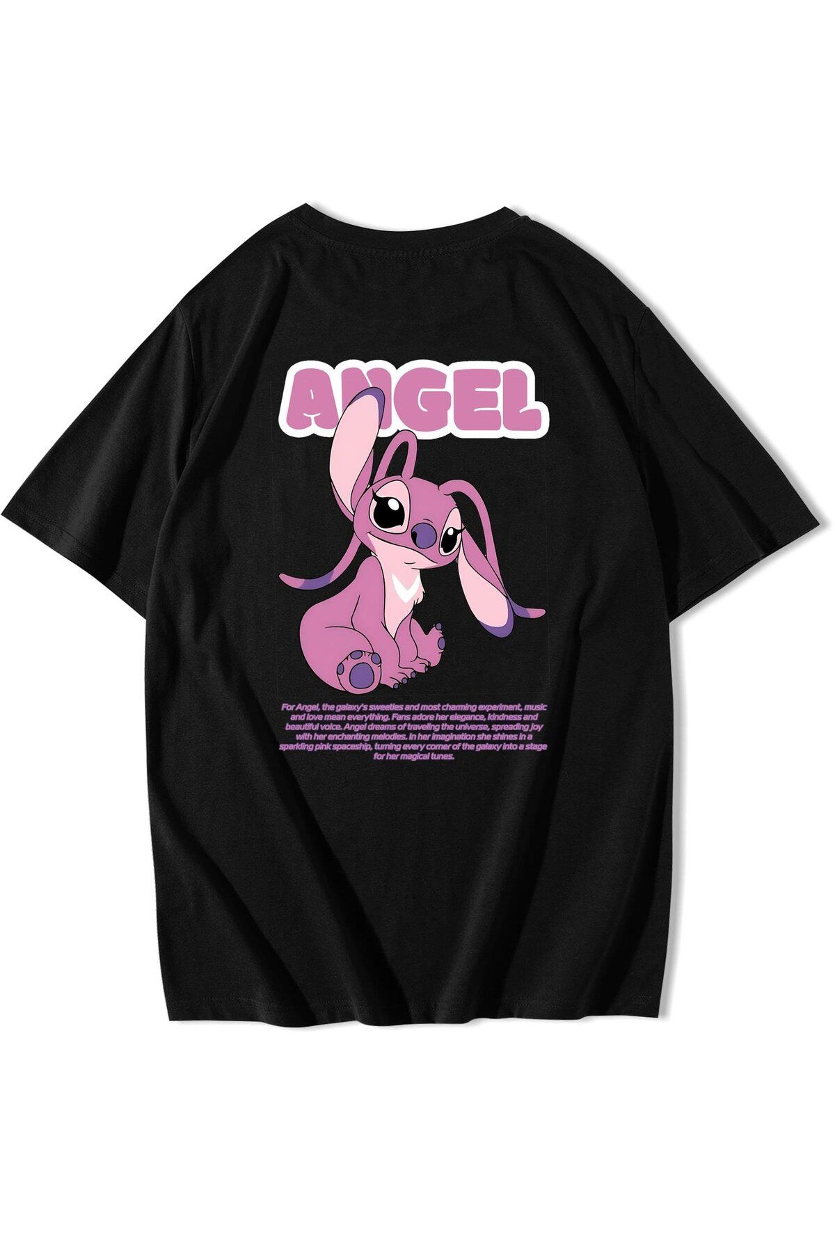 BRZ COLLECTION Unisex Oversize Lilo & Stitch Angel T-shirt Siyah