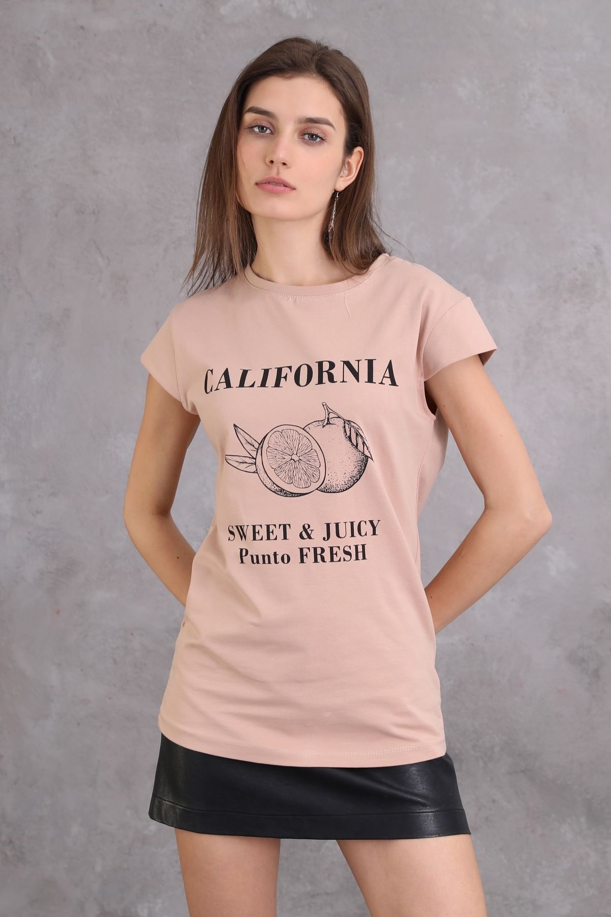 TF The Fancy For You Kadın Bisiklet Yaka Baskılı Kısa Kollu Oversize Tişört
