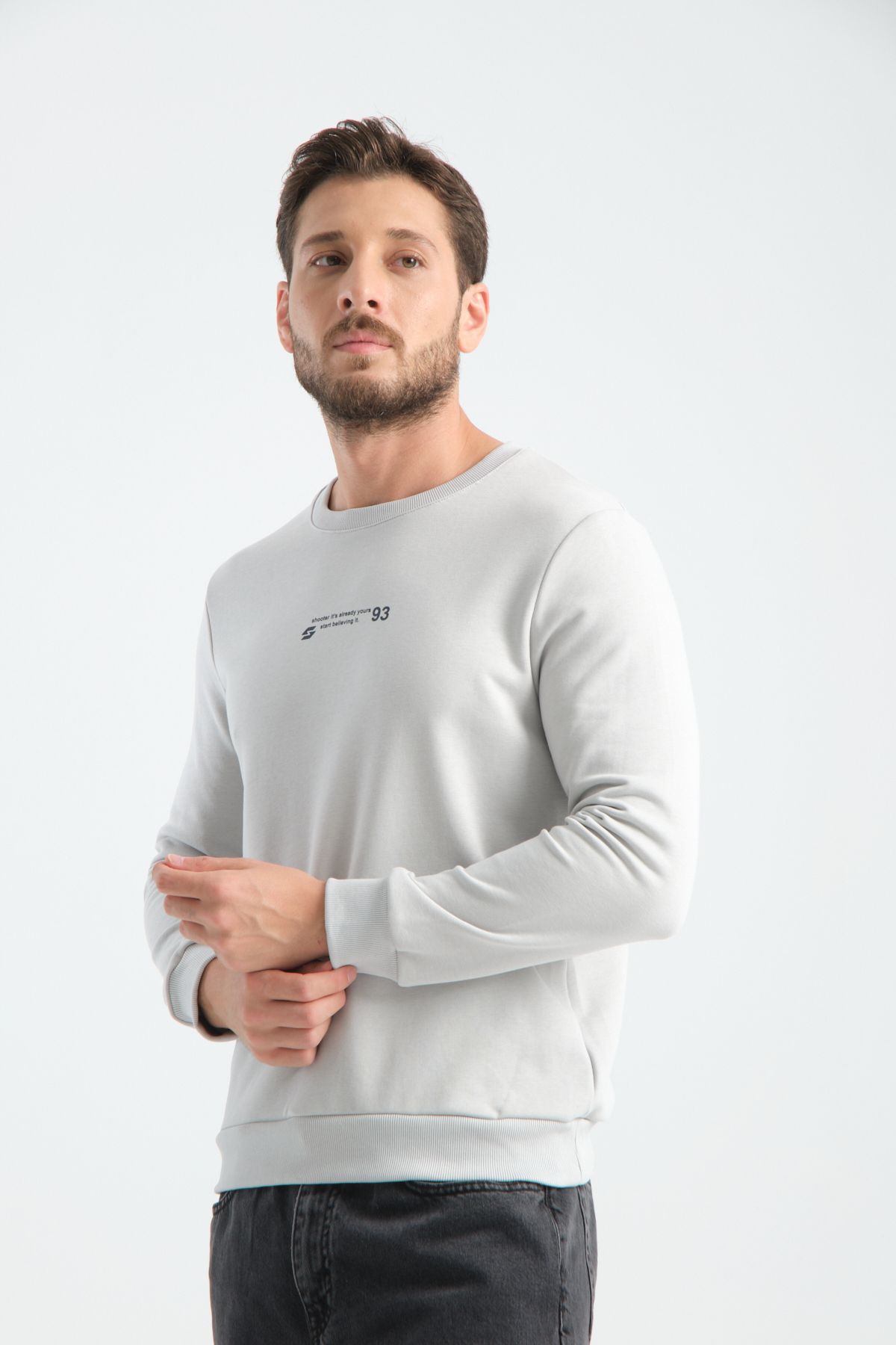 Shooter Sportswear Erkek Premium Sweatshirt Taş Minimal Baskı Standart Kalıp