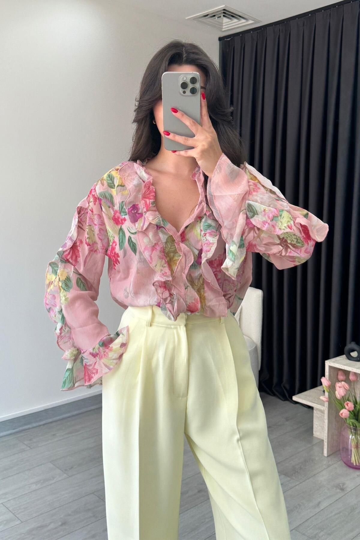 ECEMİ Çiçek Desen Şifon Bluz