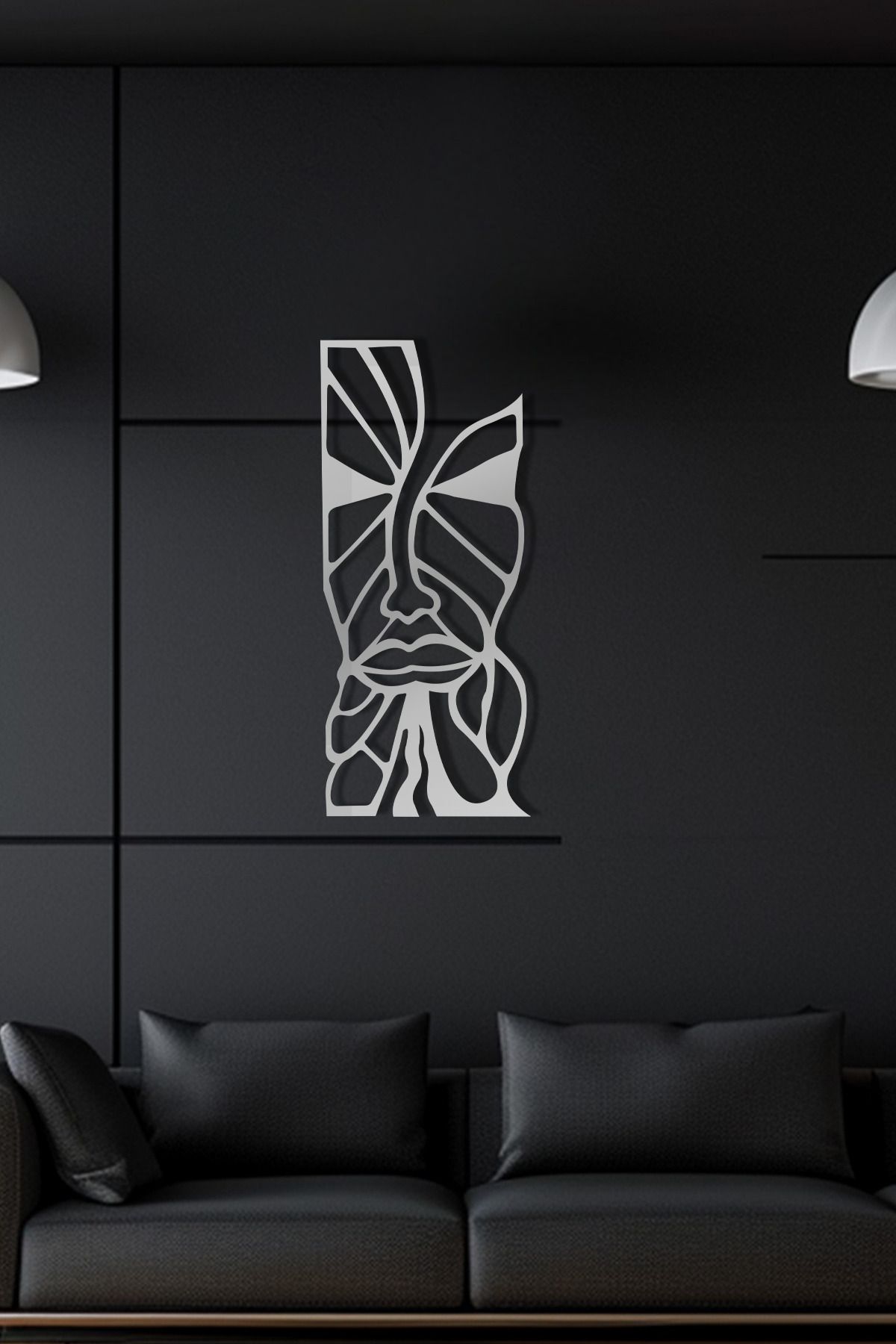 cncrafft Soyut Yüz Metal Tablo – Modern Çizgisel Duvar Dekoru