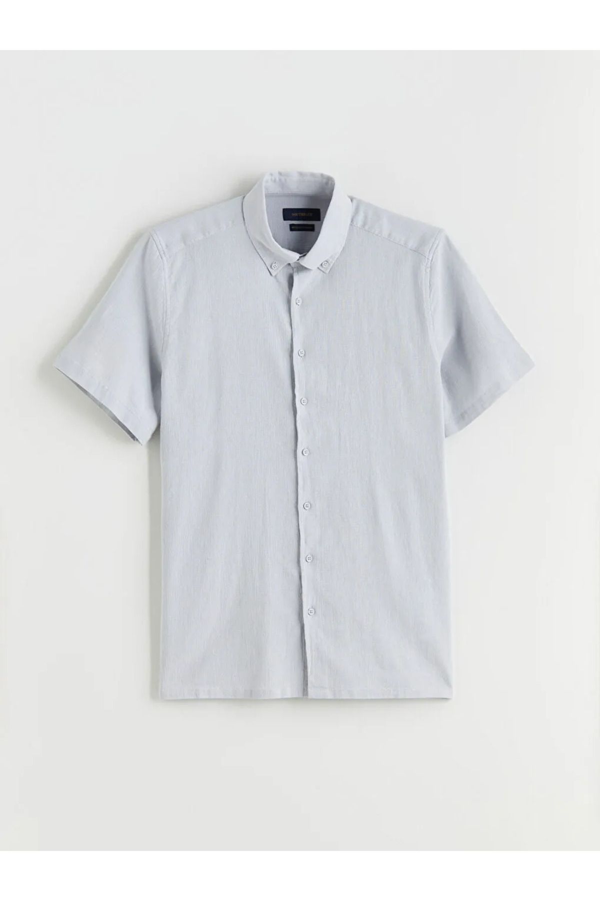 LC Waikiki SOUTHBLUE Gri Regular Fit Kısa Kollu Keten Görünümlü Erkek Gömlek
