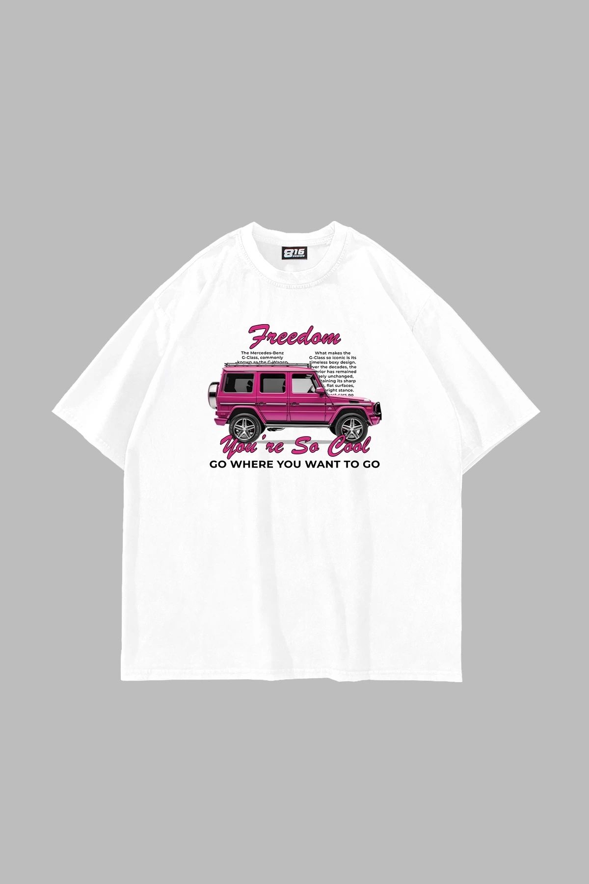 Bak Moda Freedom G Vagon Baskılı Oversize Unisex Beyaz Tshirt