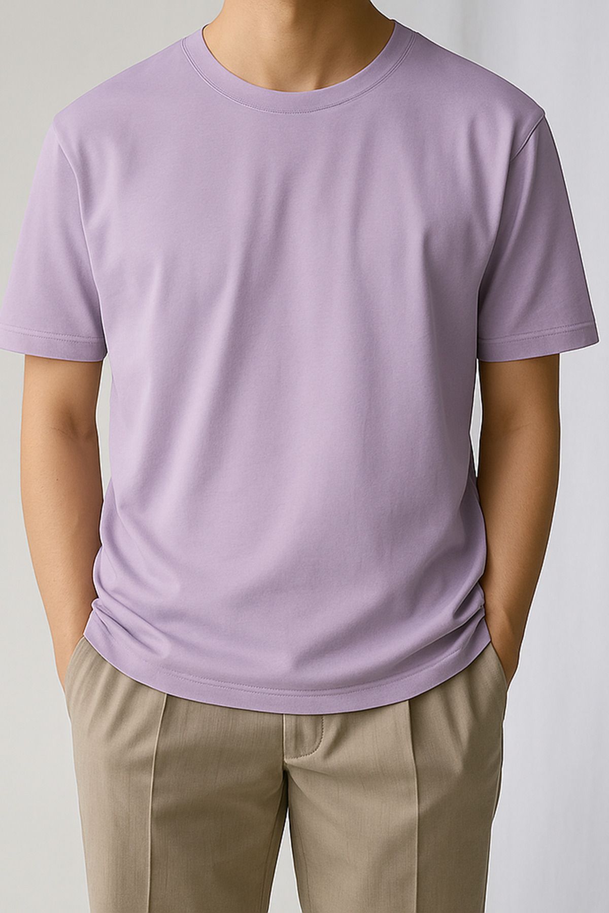 BLUGRIN Unisex Basic Düz T-Shirt | Lila