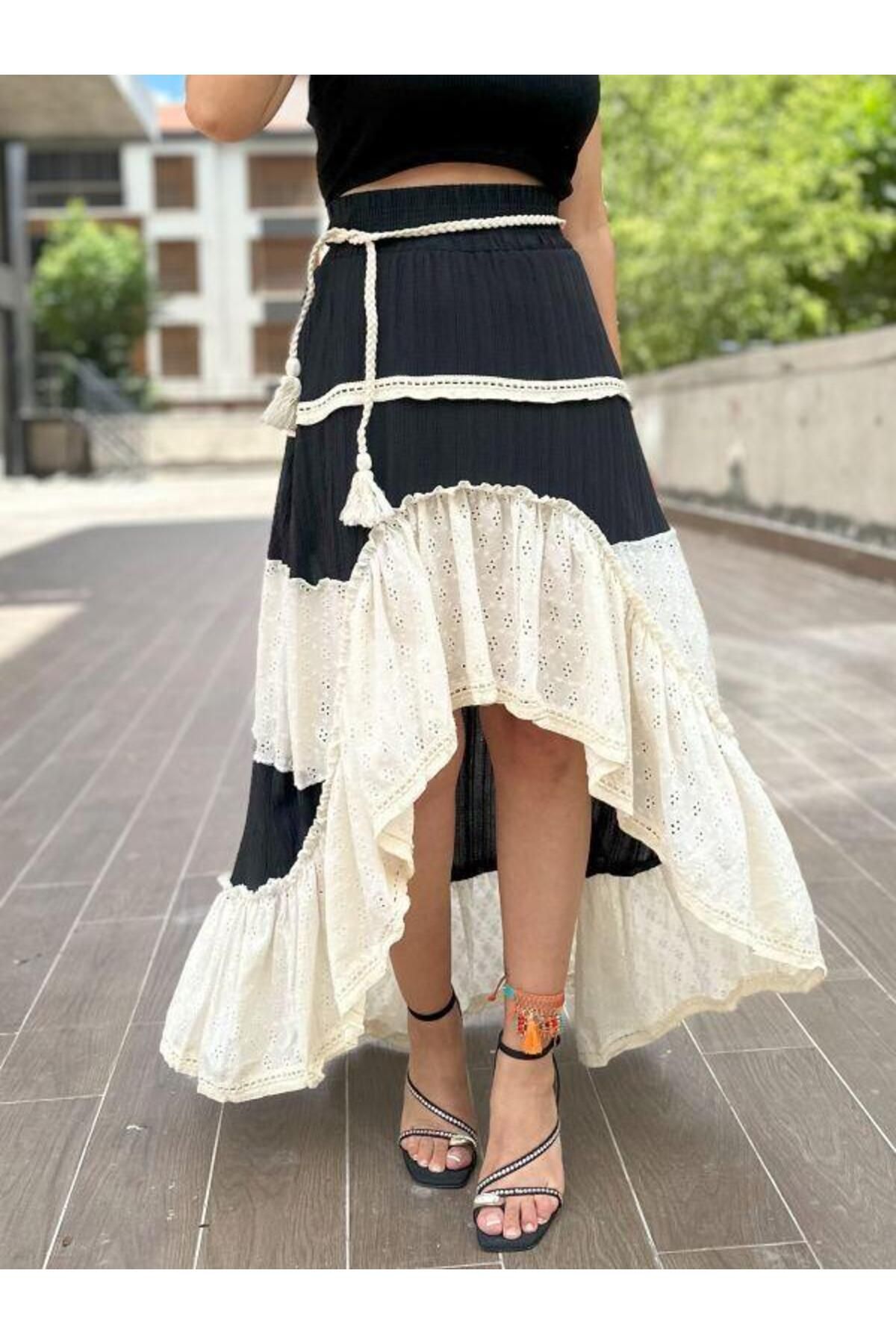 Kokoşum Butik 3021 Brode Etek Siyah