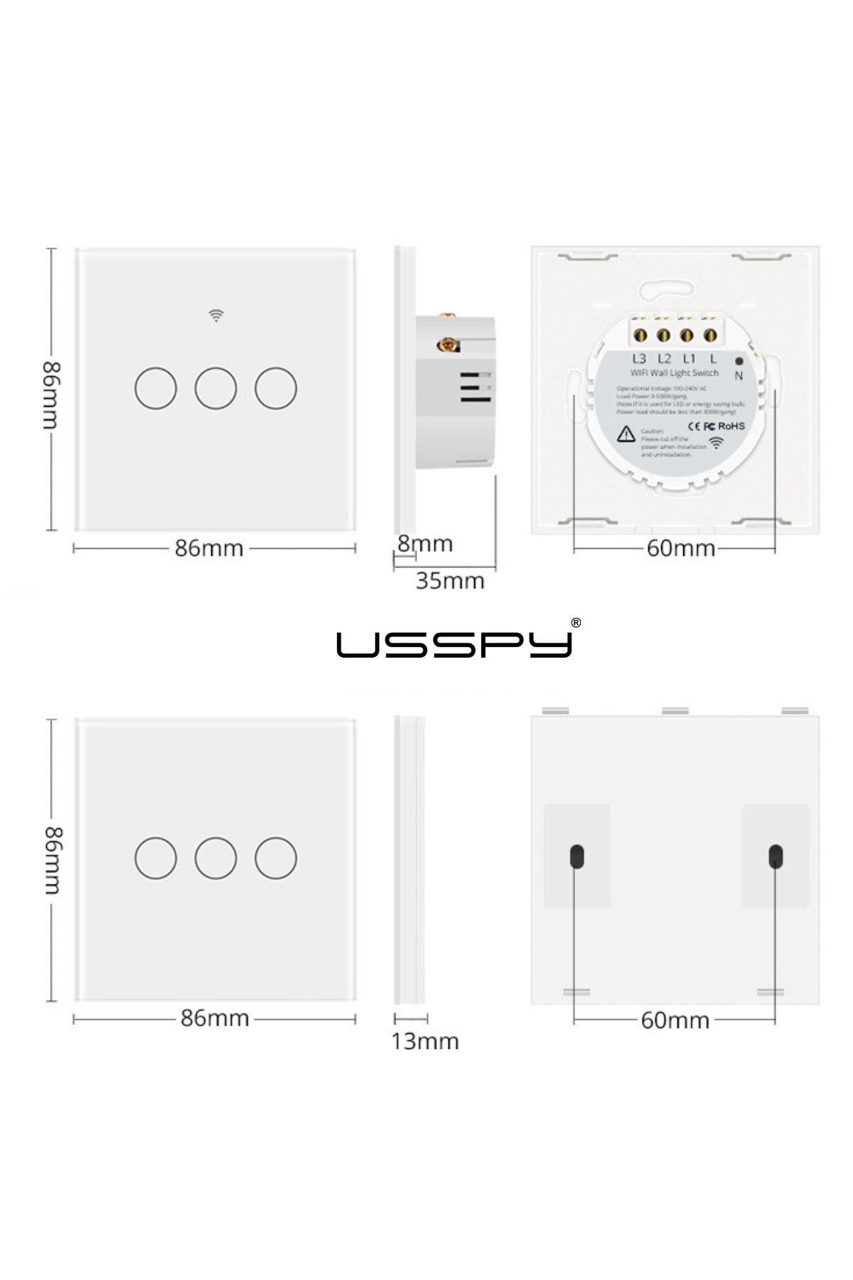 ARMY STORE-Smart touch switch, Wifi, 3 channels, 10A, Gold 8