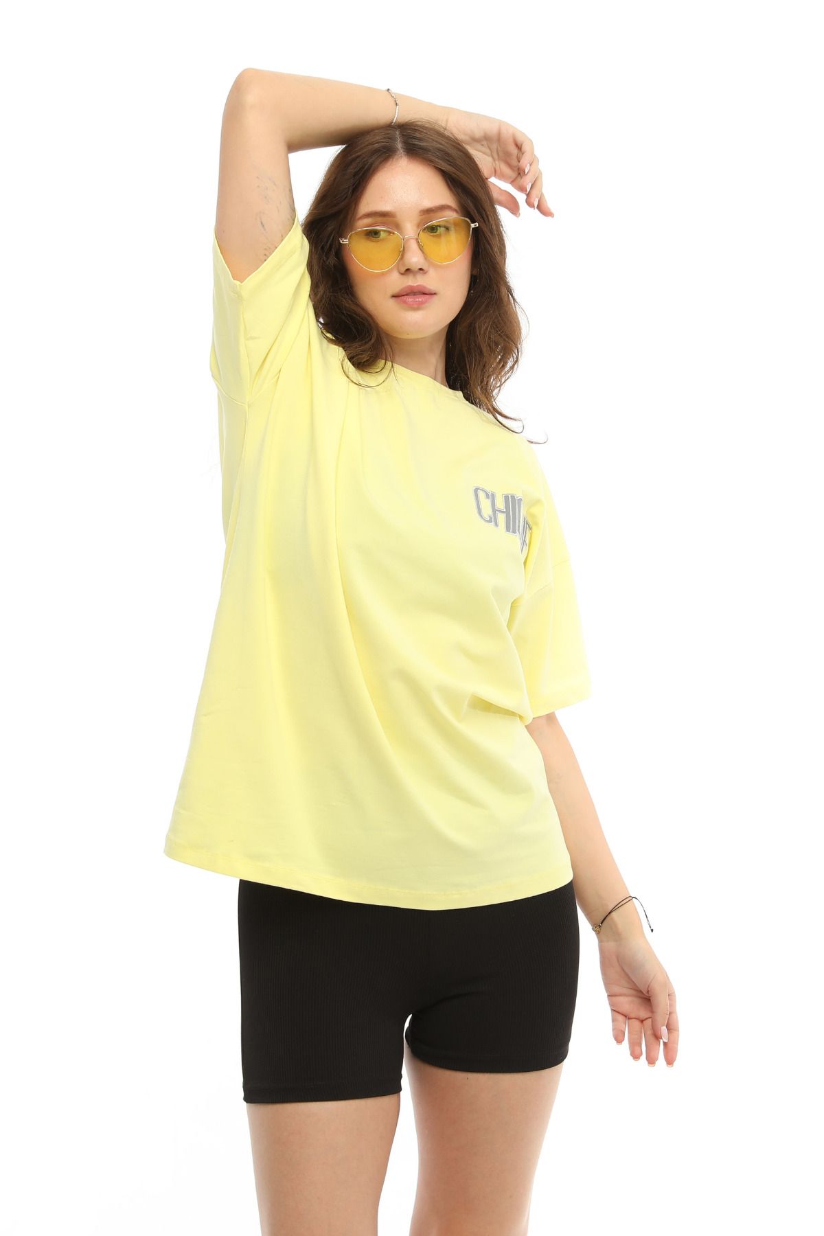 TF The Fancy For You Kadın Bisiklet Yaka Sırt Nakış Detaylı Oversize Tişört