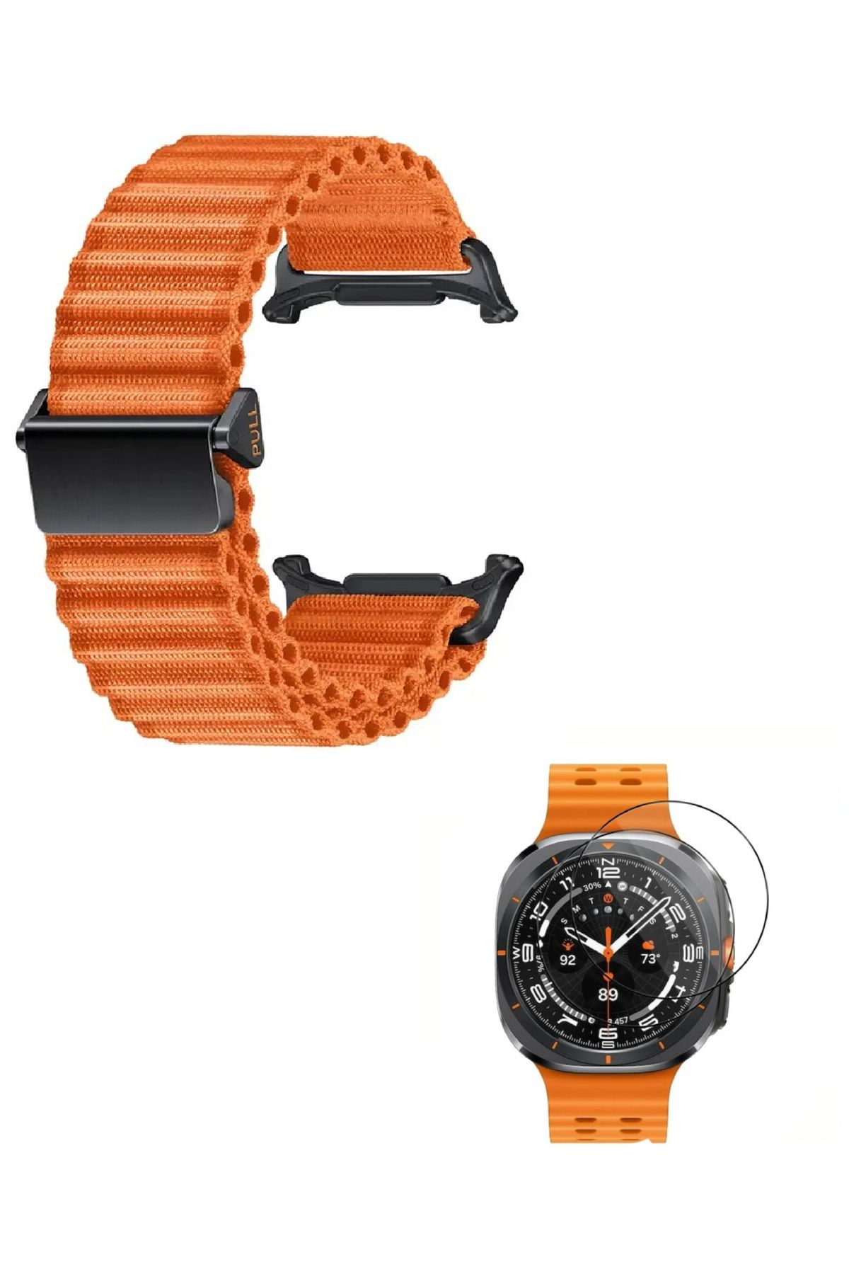 NANOSPACE Samsung Galaxy Watch Ultra İle Uyumlu Kumaş Tokalı Hasır Kordon Kayış Ve 3D Ekran Koruyucu Hediye