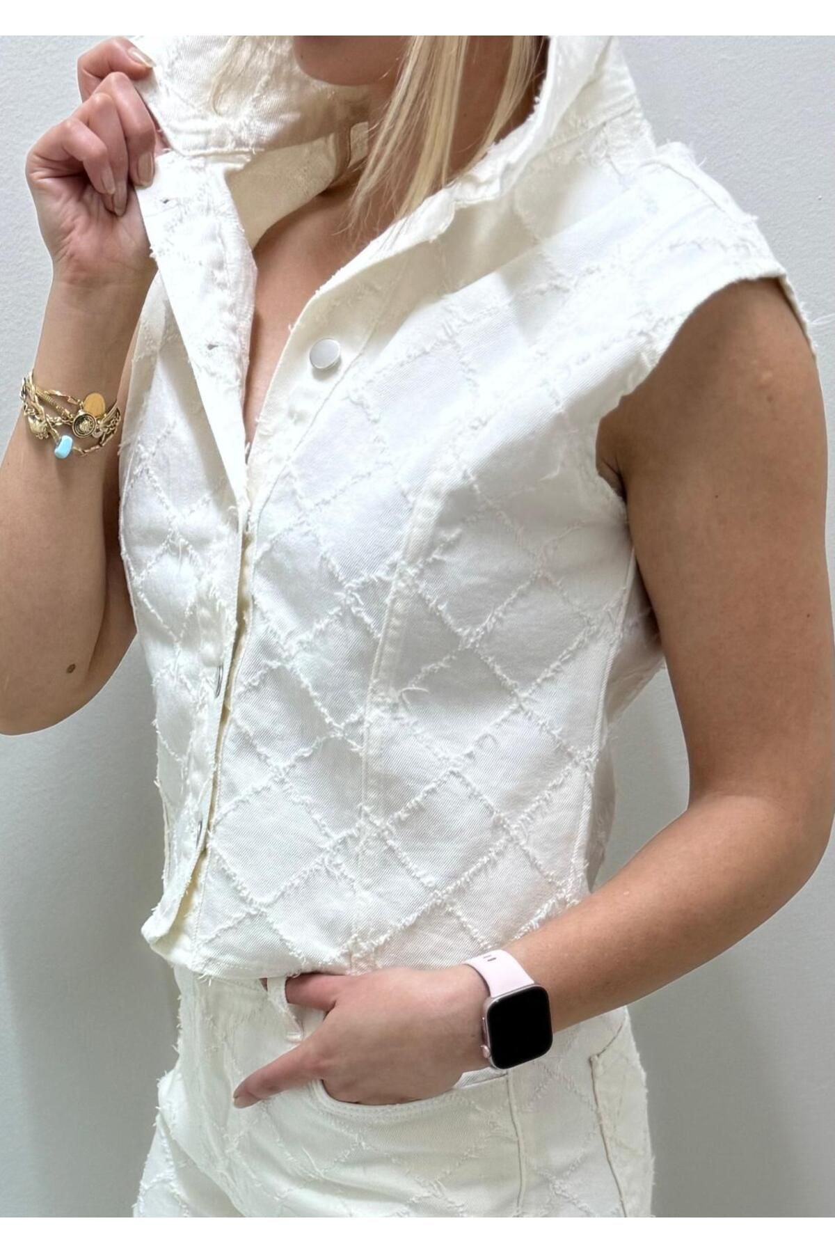 ROSE BUTİK06 KENDİNDEN DESENLİ DENİM TAKIM