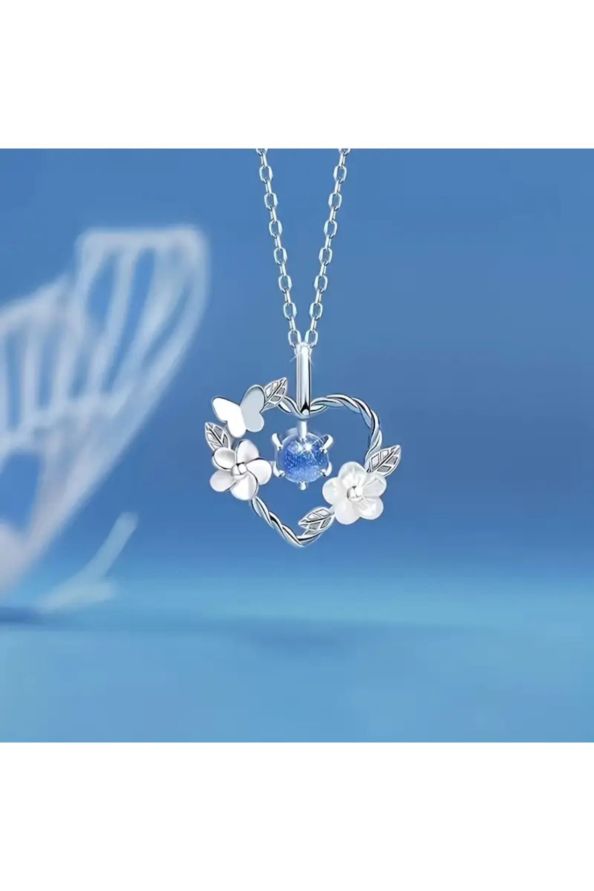Carolina Jewelery Kelebek ve Çiçek Figürlü Gümüş Kolye