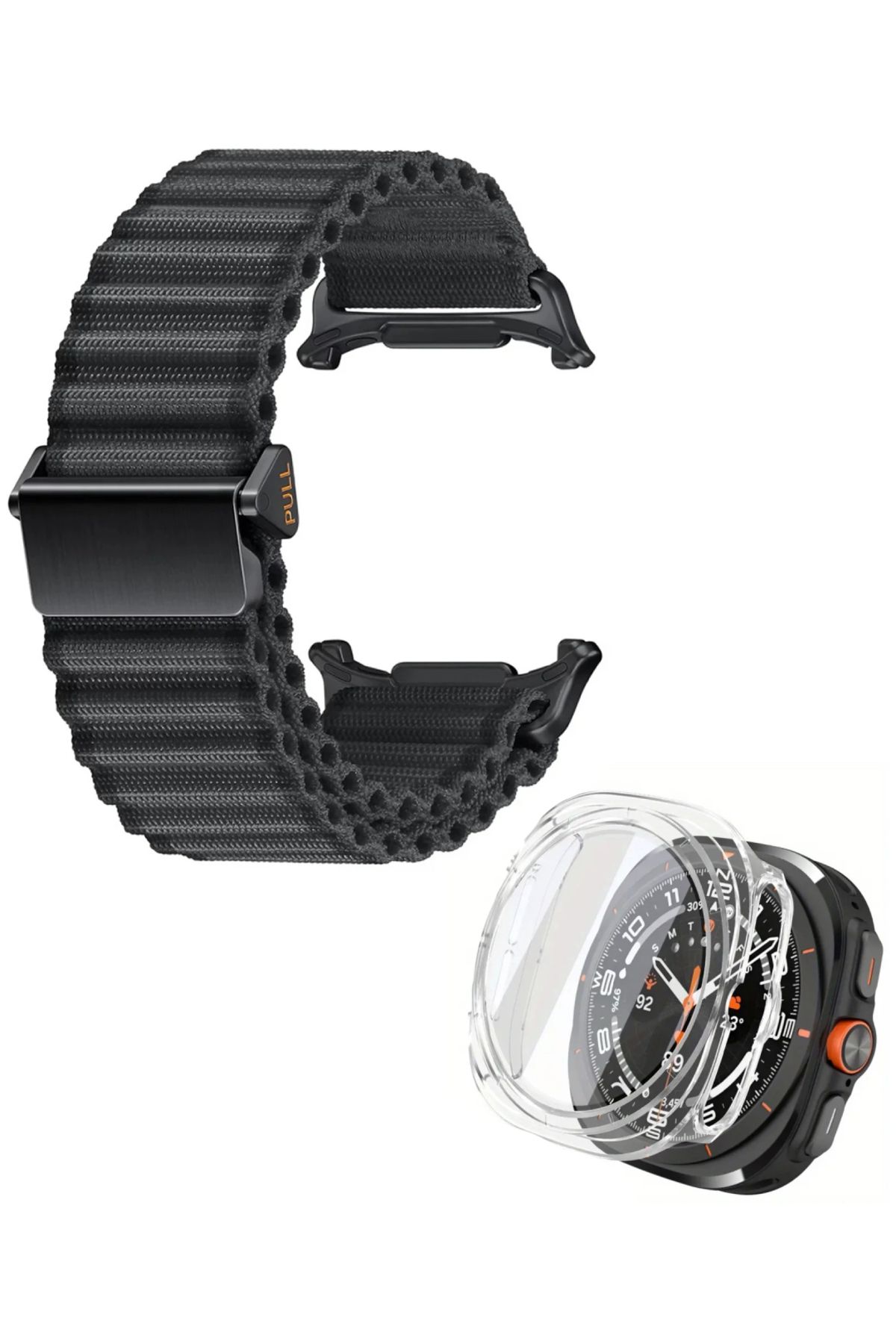 NANOSPACE Samsung Galaxy Watch Ultra İle Uyumlu Kumaş Tokalı Hasır Kordon Kayış Ve Kasa Kılıf Hediye