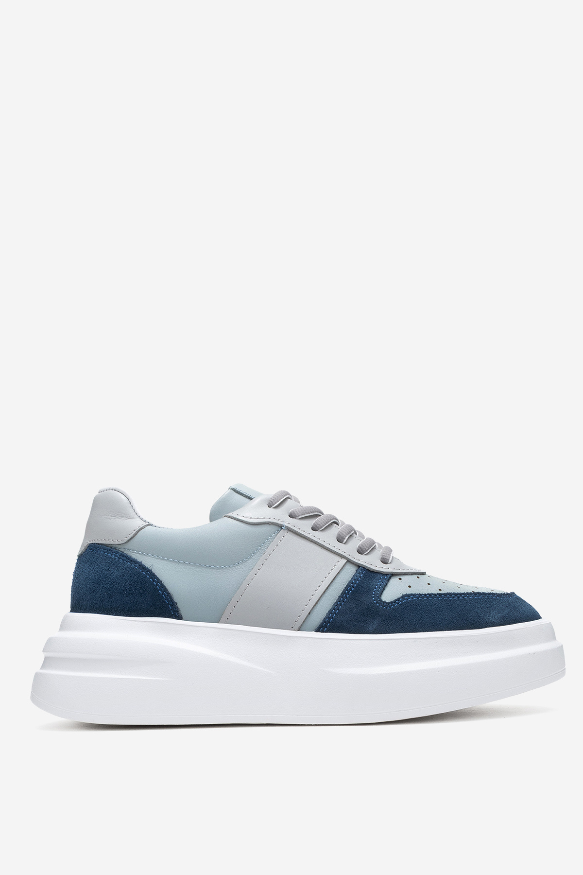 Kadın Kalın Tabanlı Bağcıklı Sneaker Gerçek Deri Cr 2554 Kot Mavi