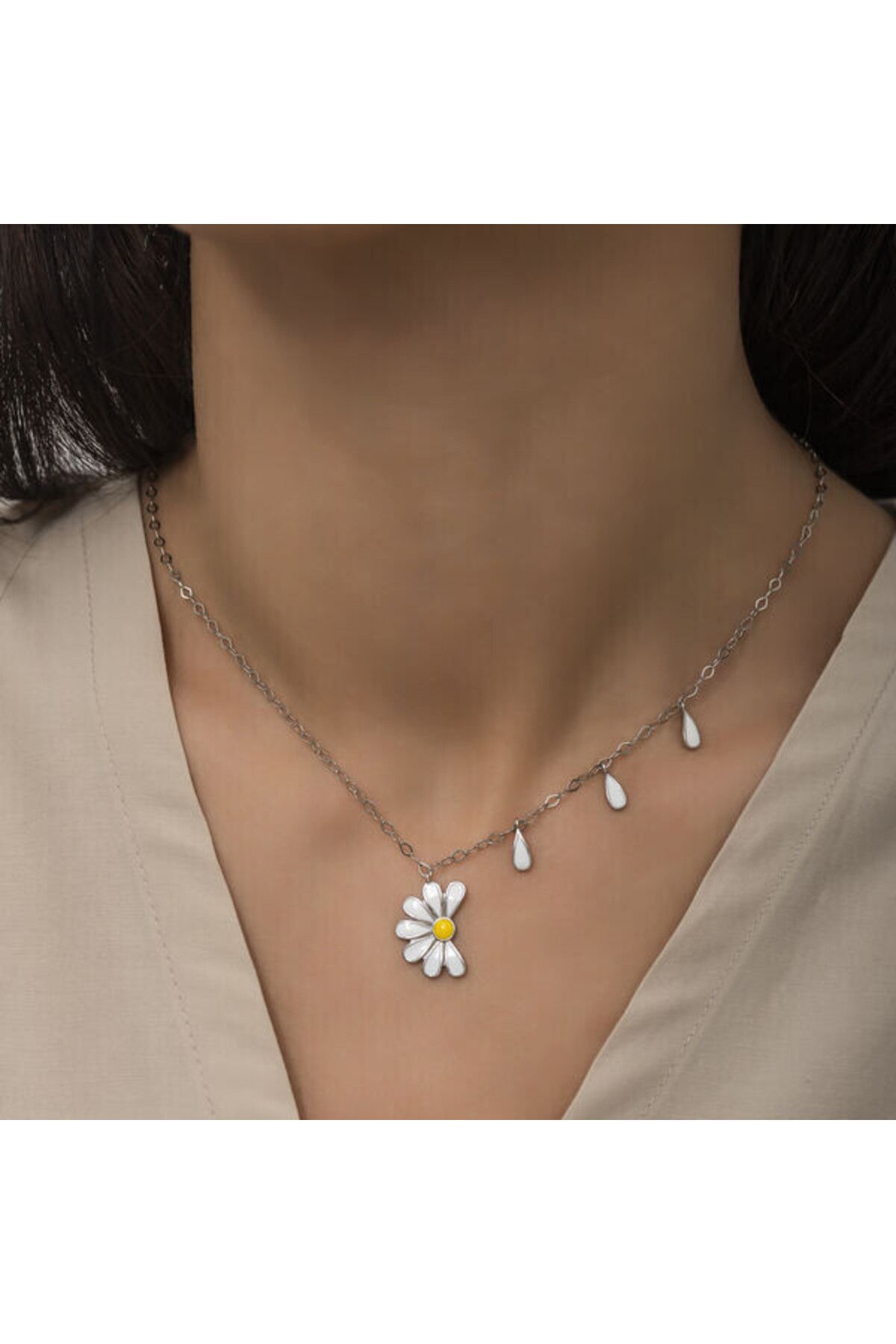 shop Rodyum Papatya Seviyor Sevmiyor 925 Gümüş Ayar Kadın Kolye