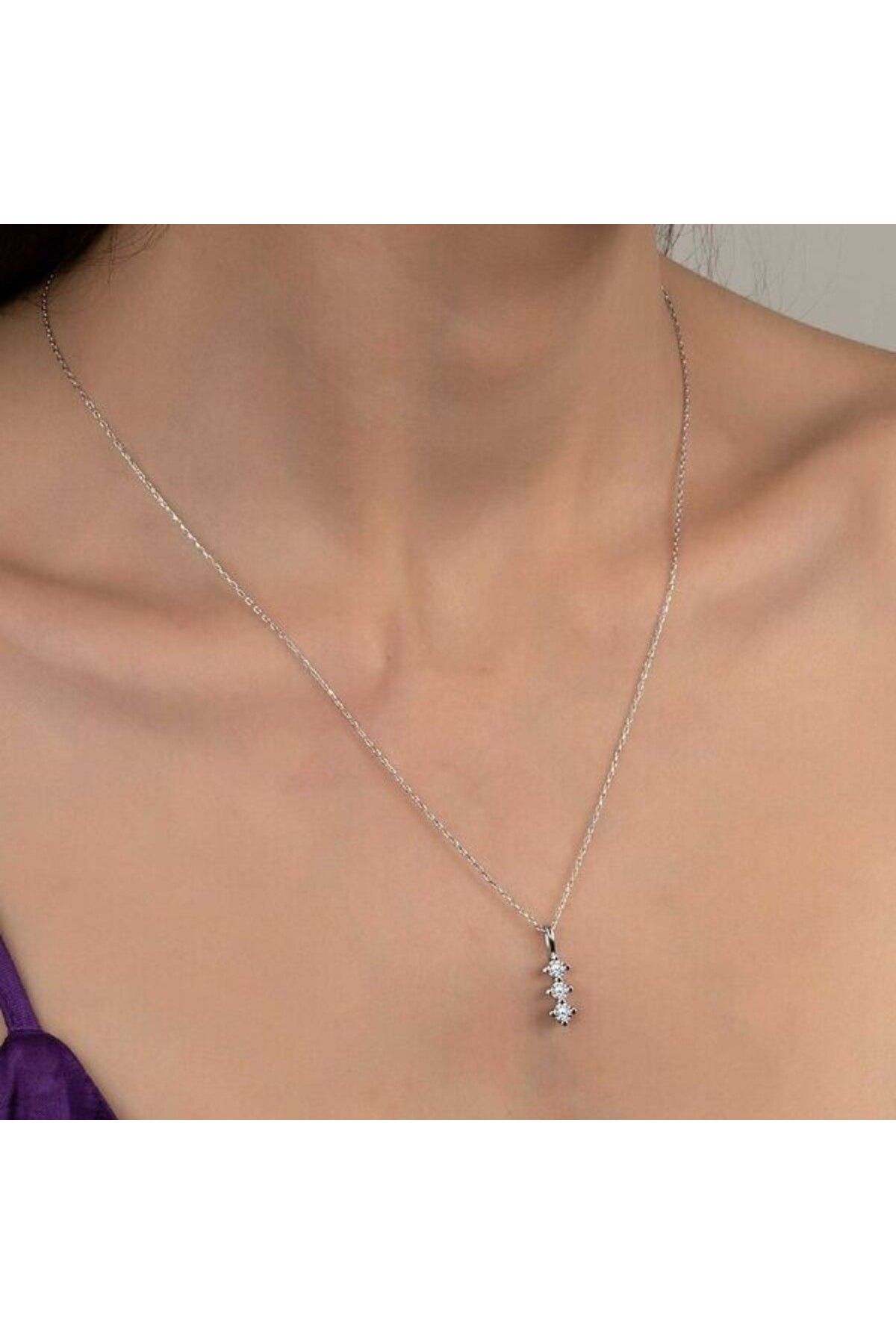 shop Taşlı Üç Taş 925 Ayar Gümüş Kolye