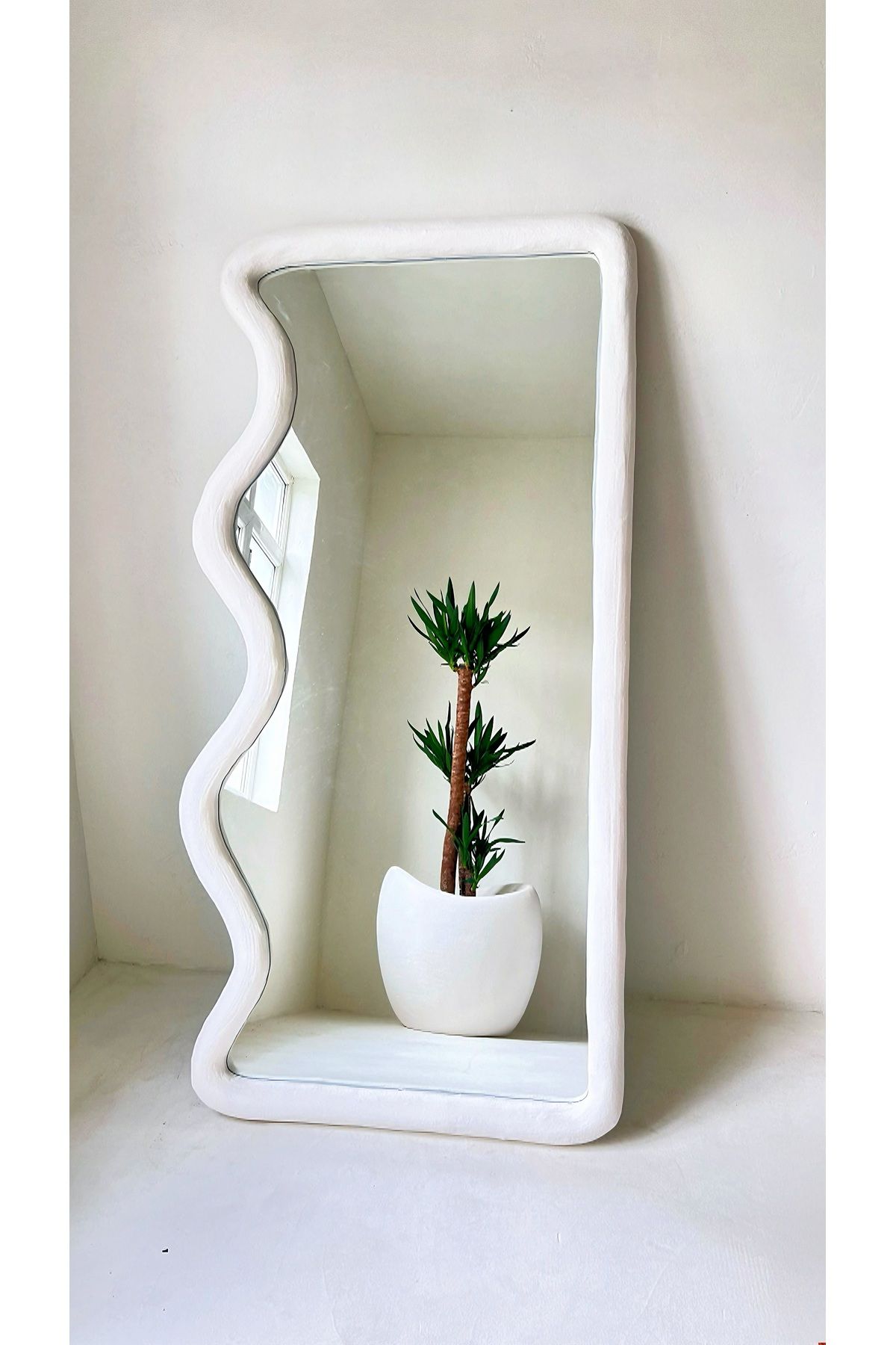 Lunalore FiberStone Modern Dekoratif Beton Görünümlü Ayaklı Duvar Boy Aynası – 170x70 cm