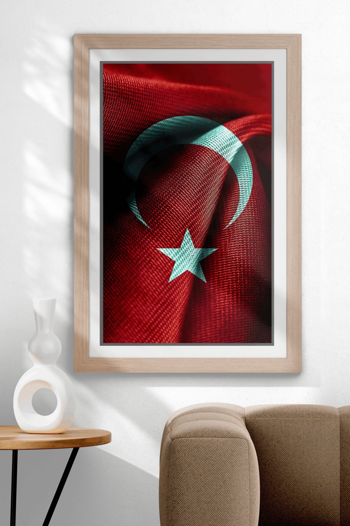 UVisiontr Ay Yıldızlı Türk Bayrağı Kabartma Detaylı UV Baskı Çerçevesiz MDF Tablo