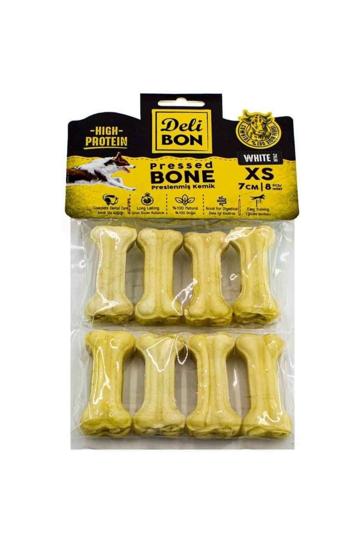Delibon Deri Press Köpek Kemik 7Cm Xs Boy 8Li Paket Beyaz