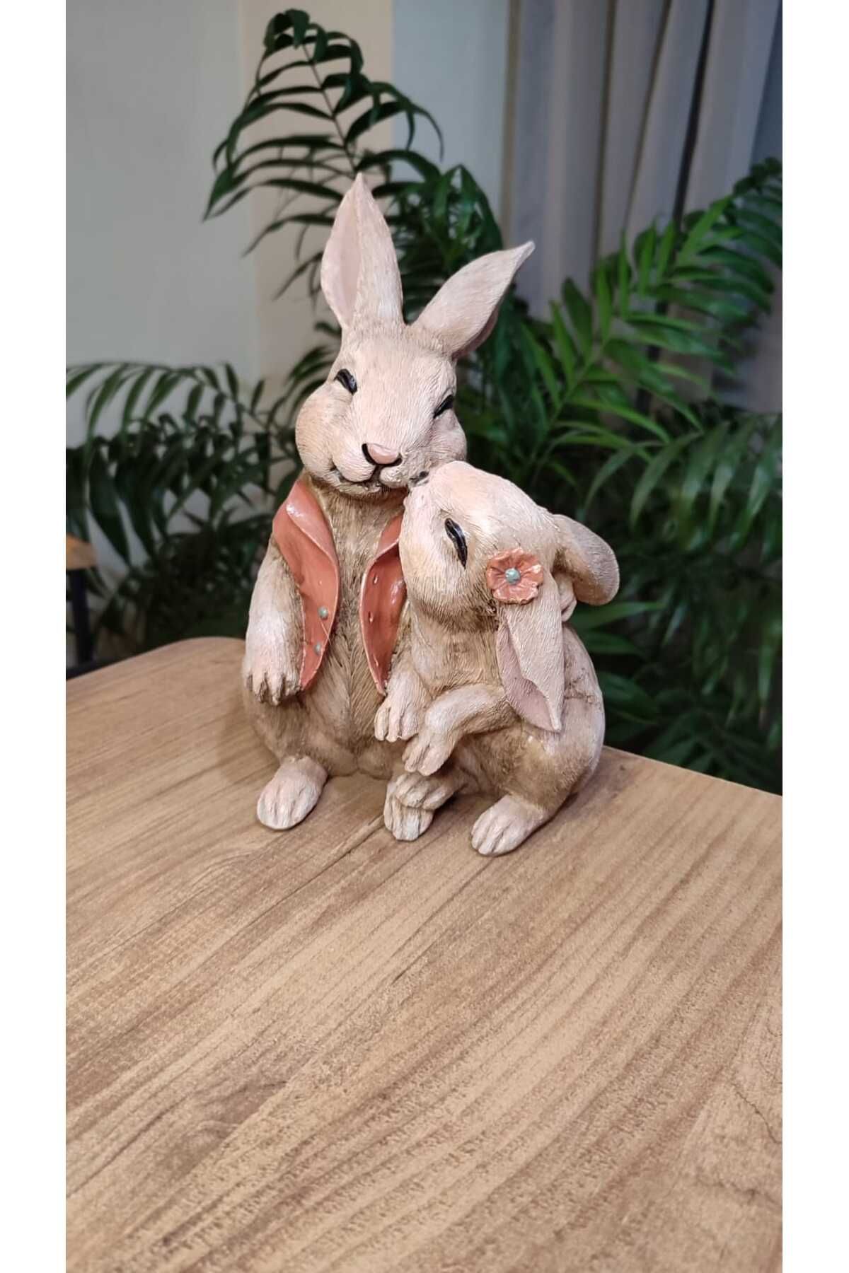 Gardenya Yavrulu Tavşan Polyester Dekoratif Obje & Biblo
