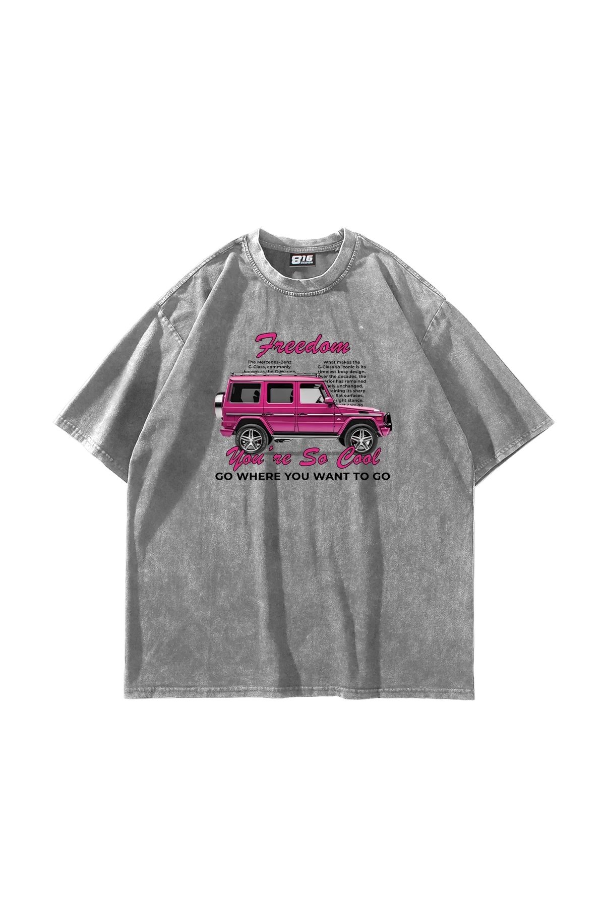 Bak Moda Freedom G Vagon Baskılı Oversize Unisex Yıkamalı Beyaz Tshirt