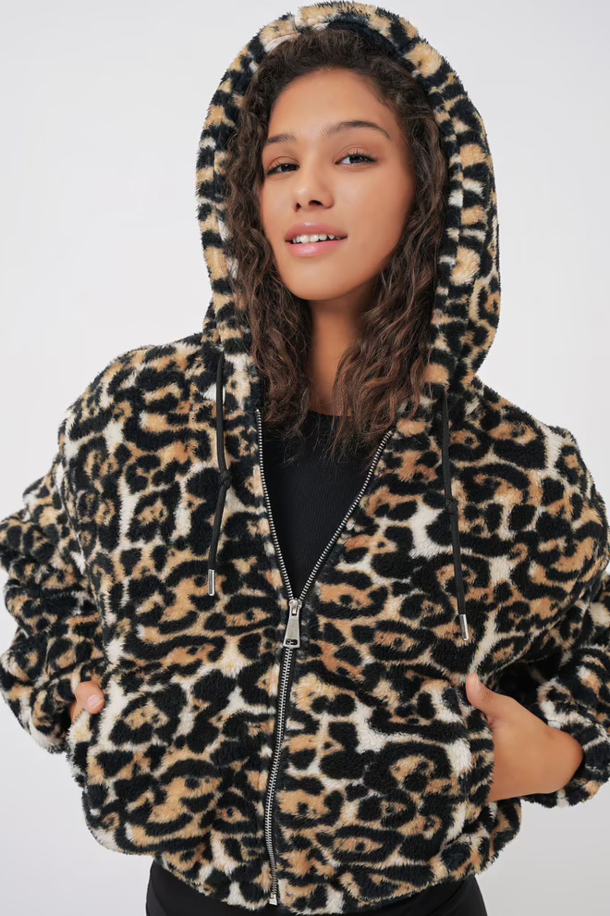 Bare & Bold Kapüşonlu Peluş Crop Ceket